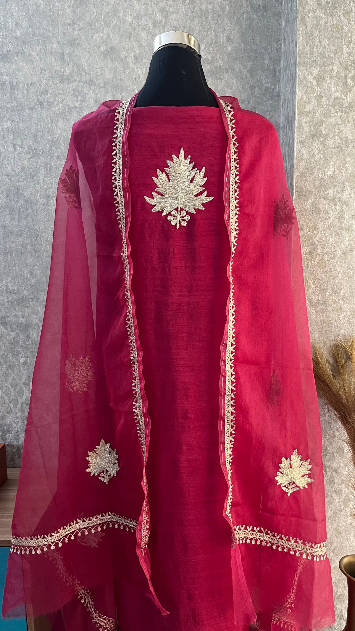 Hot Pink Silk Tilla Embroidered Suit