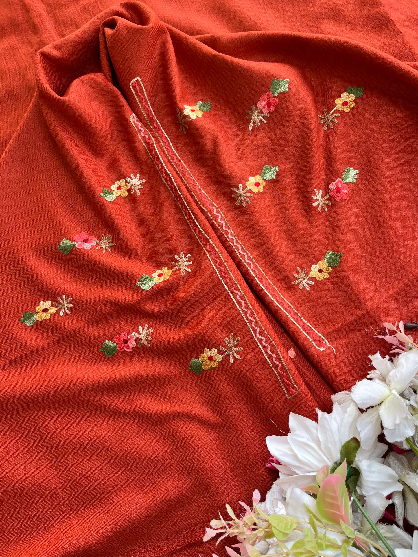 Rust Orange Woollen Aari Embroidered 3pc suit