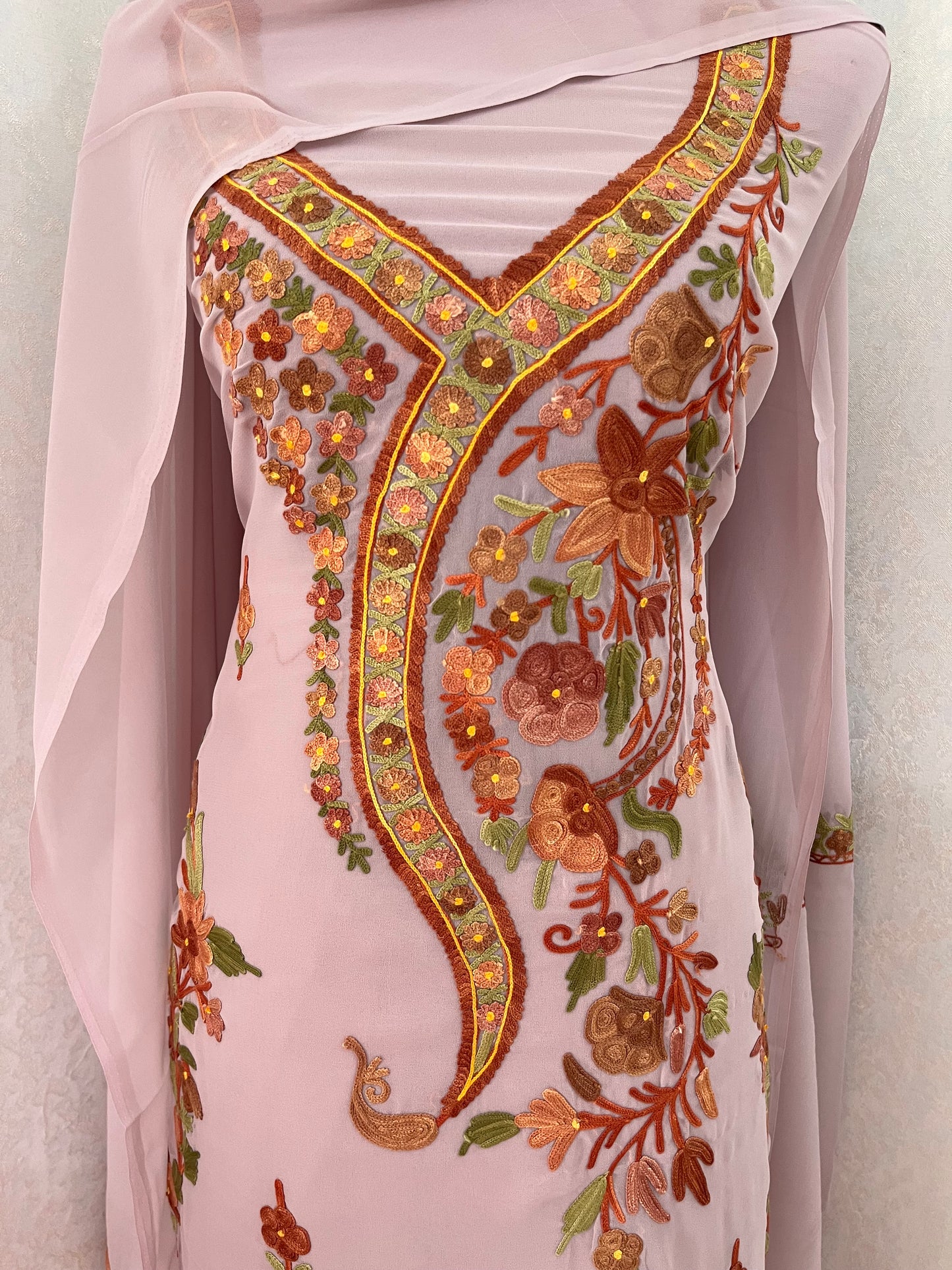 Soft Lilac Georgette 3 Pc Kashmiri Suit