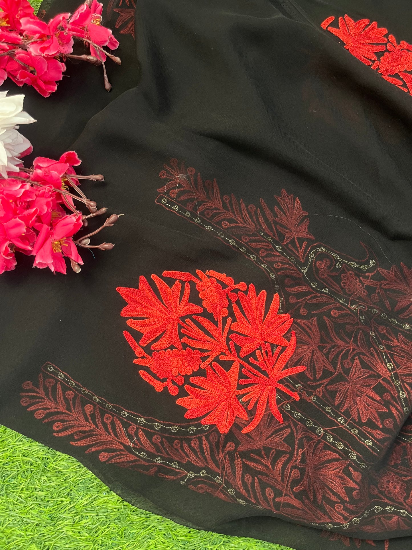 Black Georgette Kashmiri Kurta Material