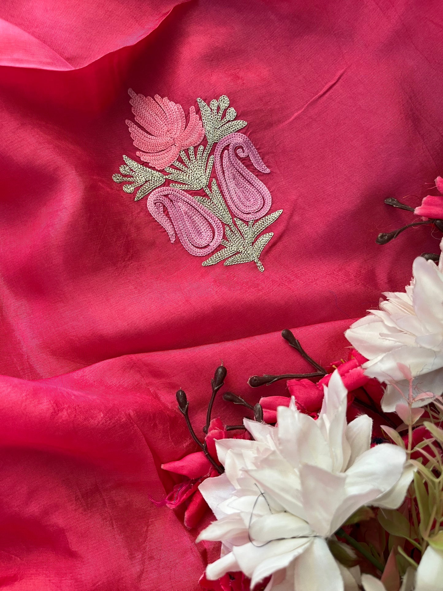 Sanam’ Candy Pink Silk Aari Embroidered Suit material