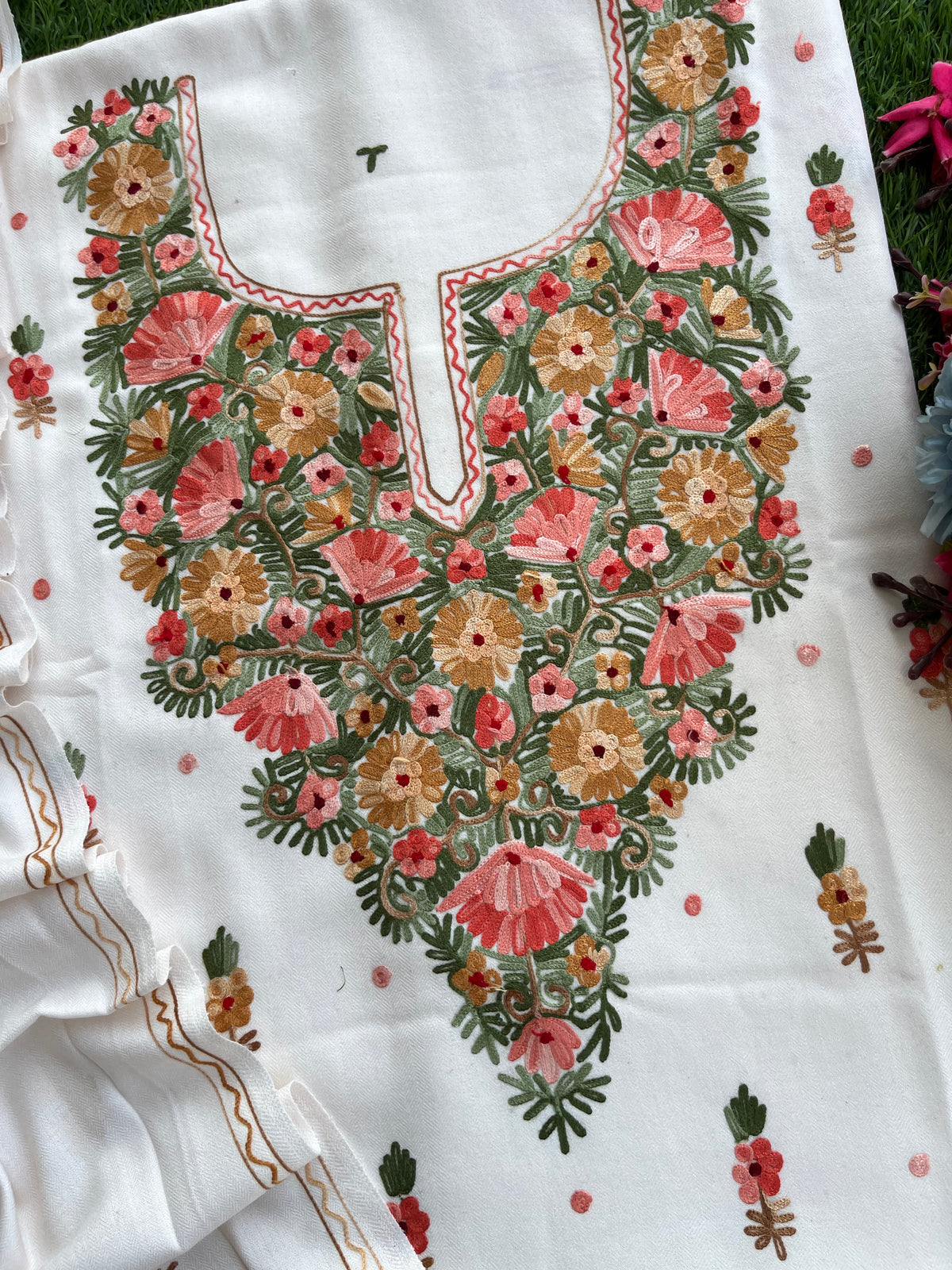 Off White Woollen Aari Embroidered 3pc suit