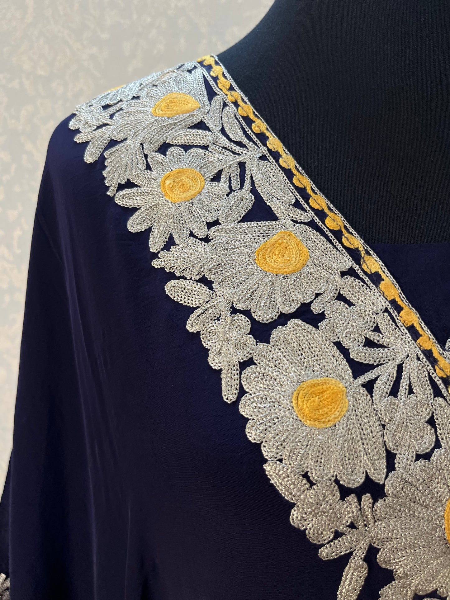 Navy Blue Crape Kashmiri Kaftan Set