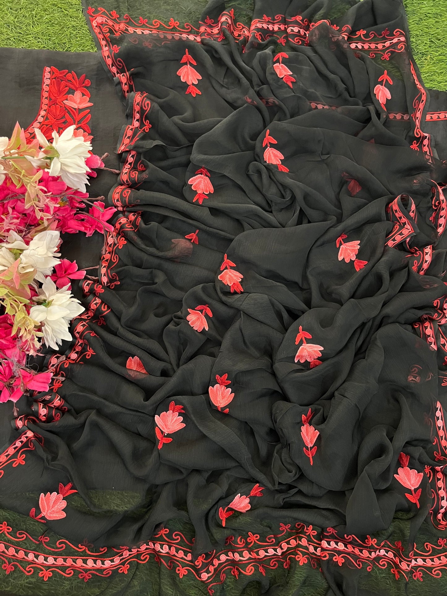 Black Opada Silk Kashmiri Suit