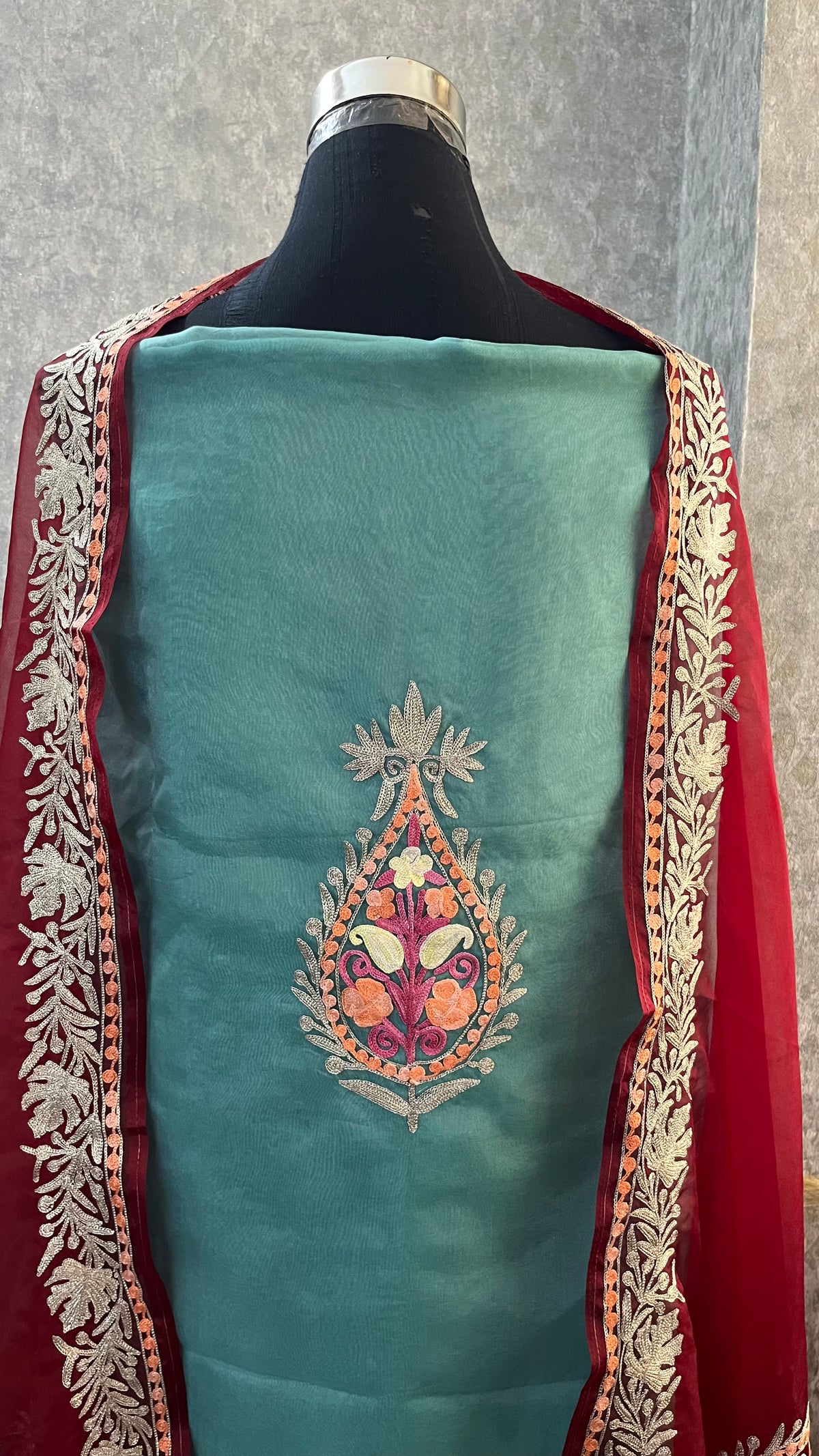 Tea Green Tissue Kashmiri Suit