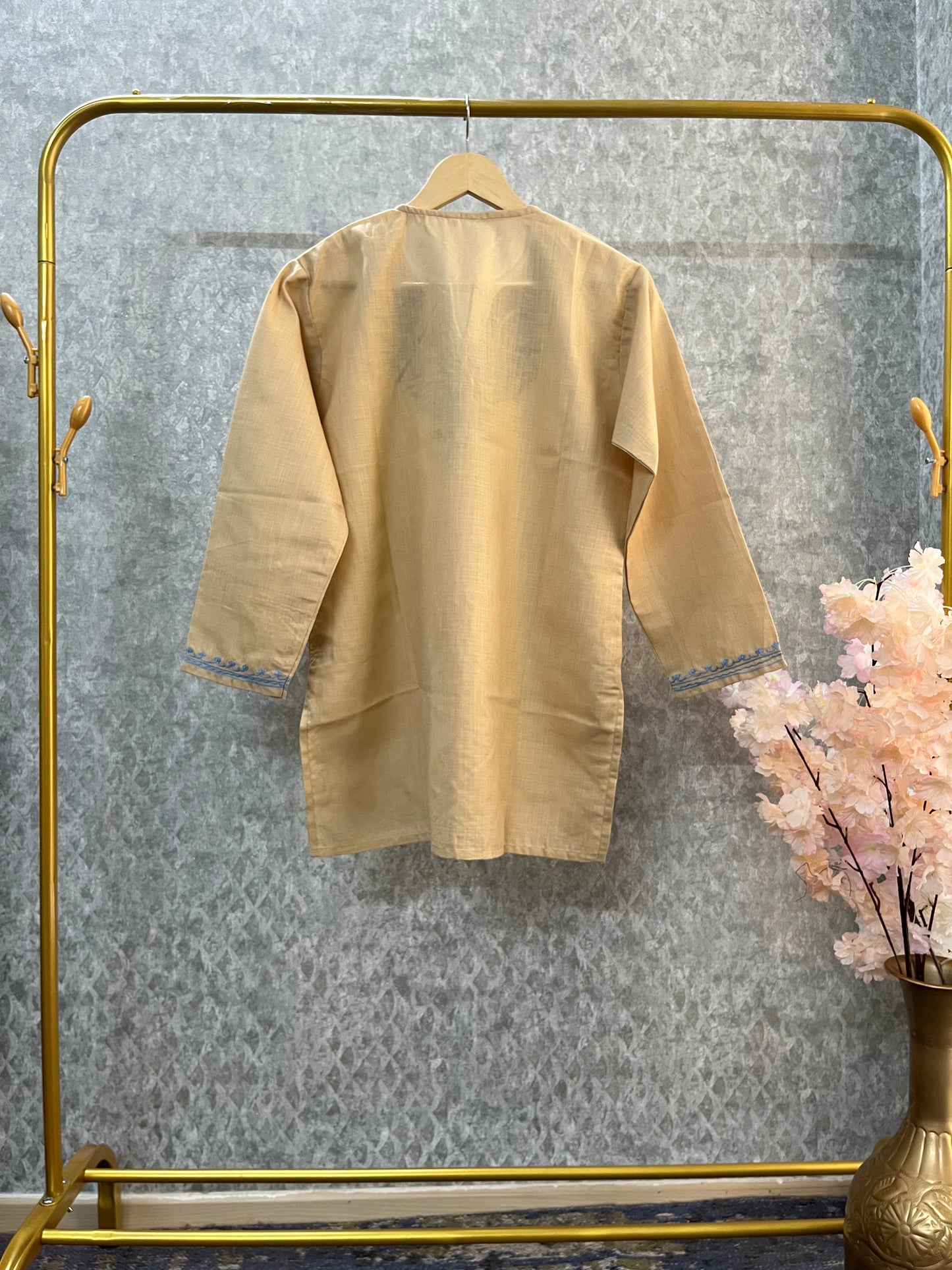 Beige Cotton Aari Work Kurta