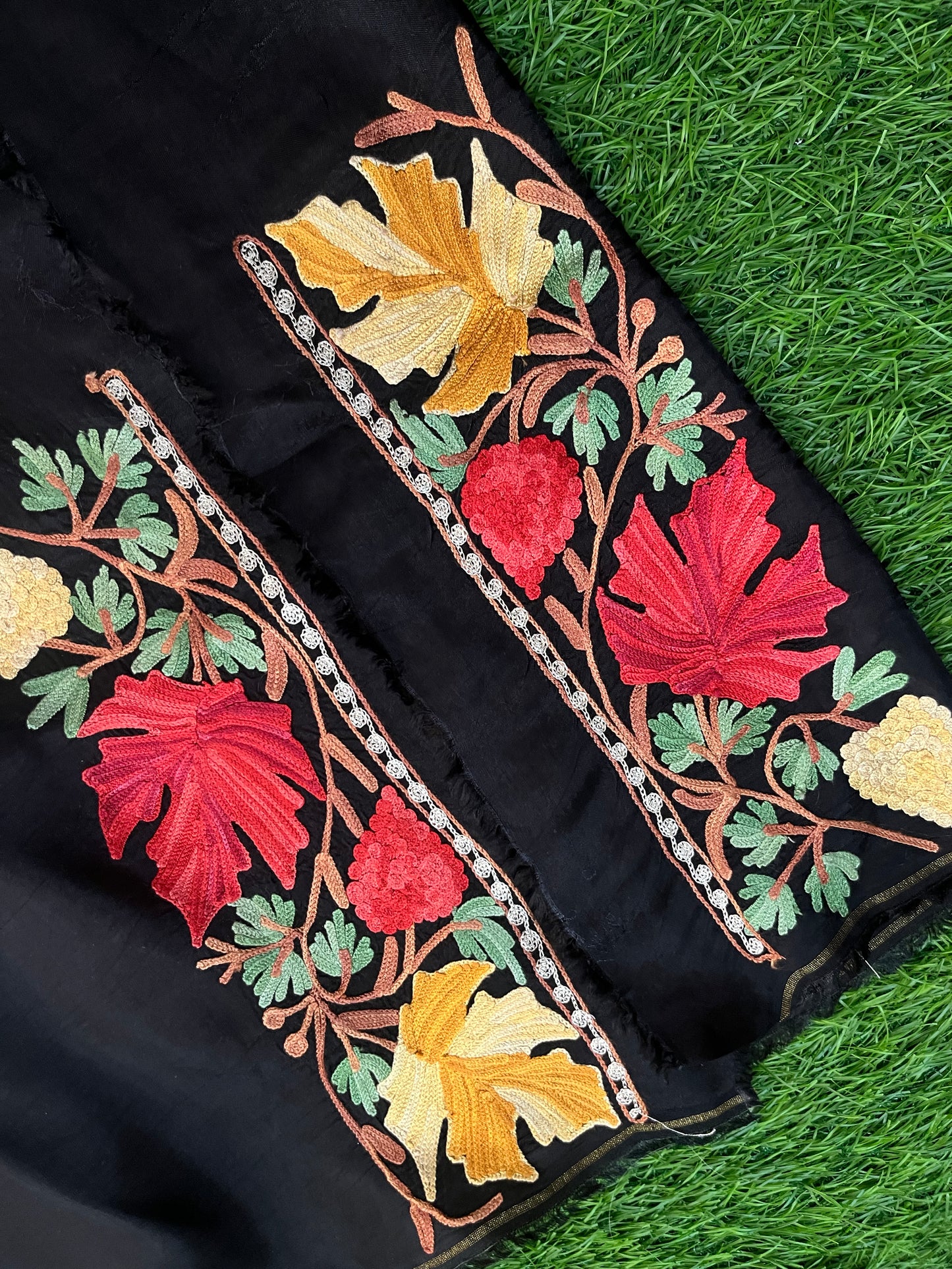 Black Opada Silk Aari Embroidered Suit material