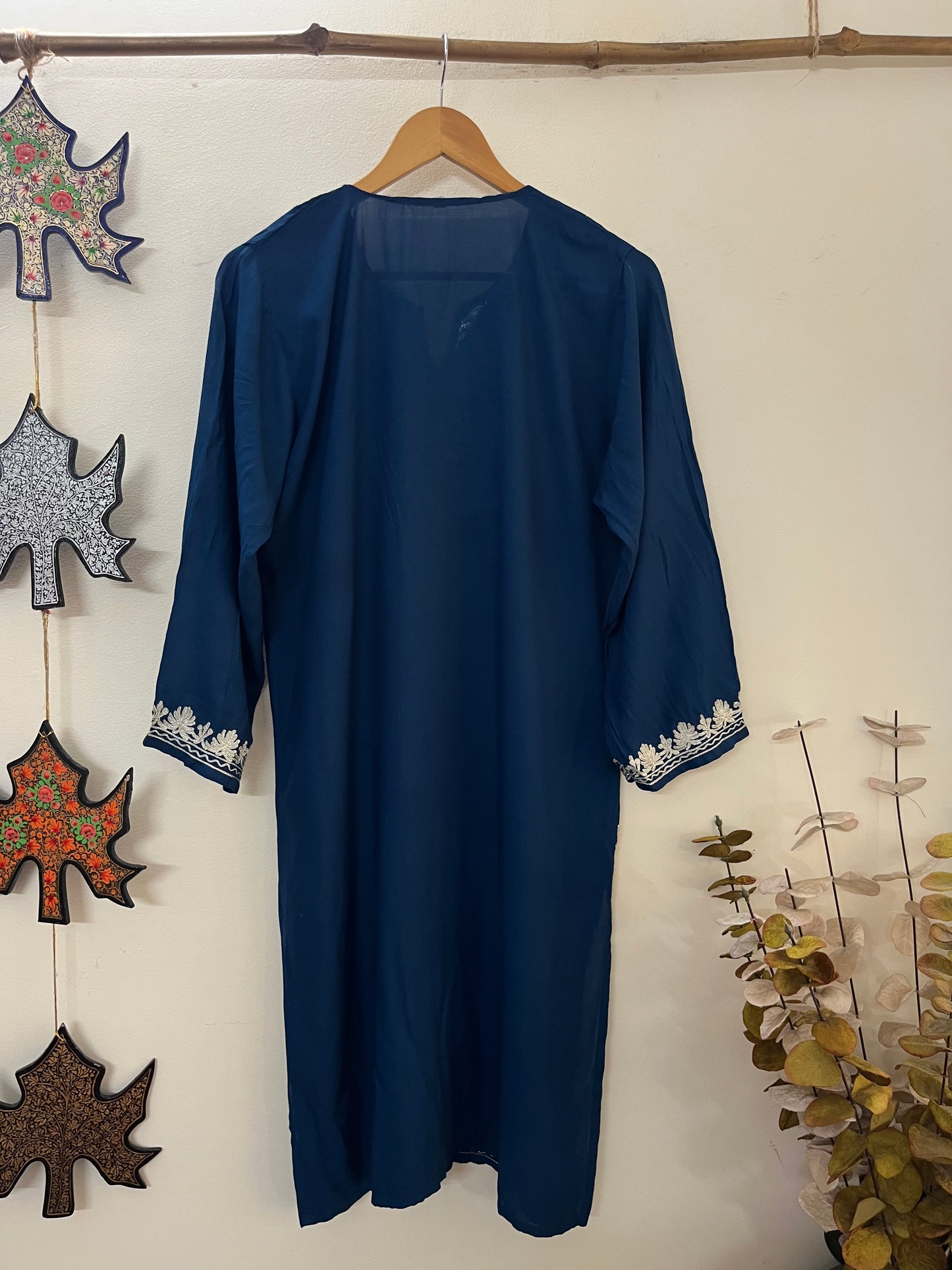 Blue Cotton Tilla Embroidered Stitched Kurta