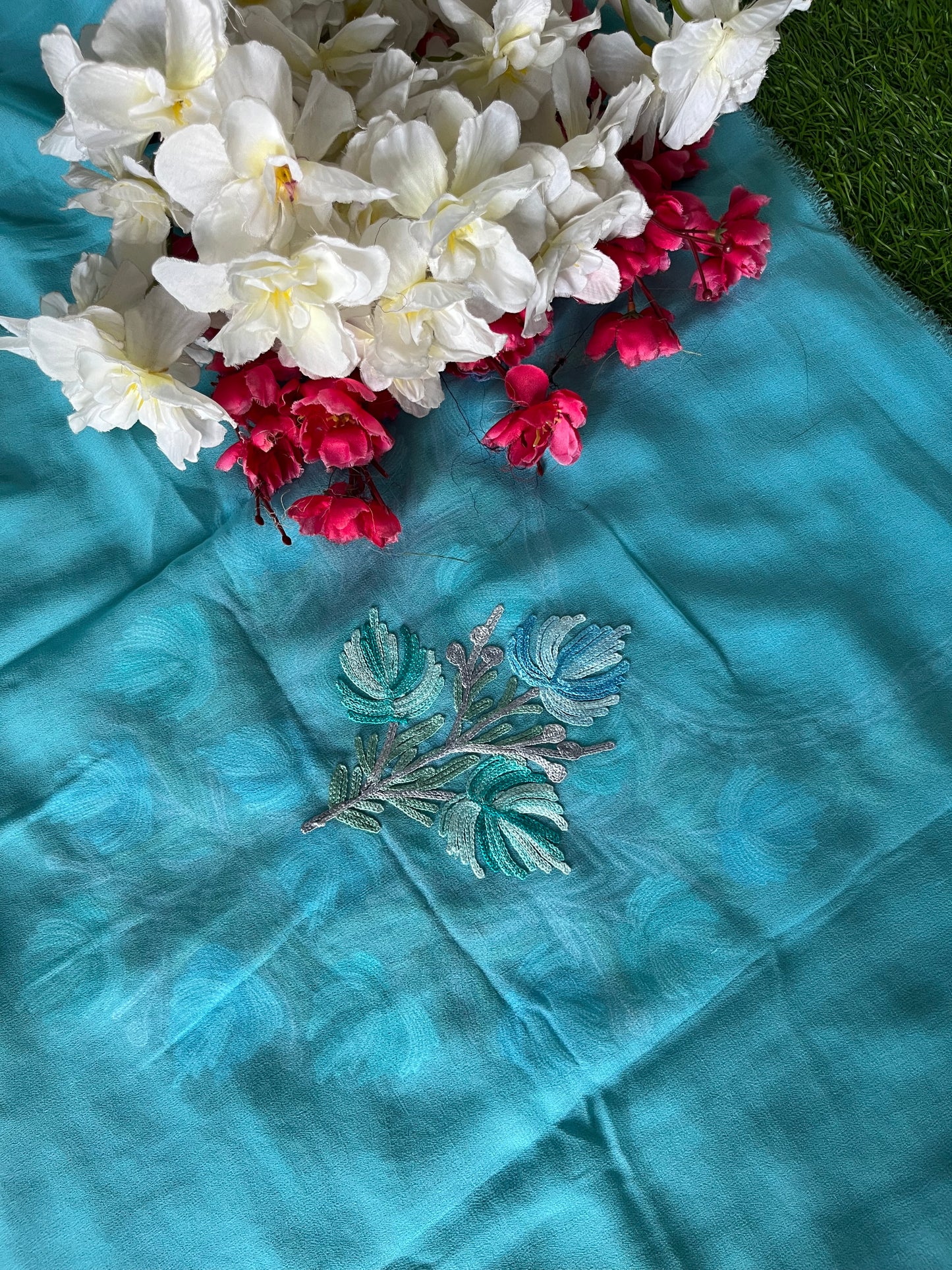 Sky Blue Georgette Shirt and Dupatta Aari Embroidered Suit