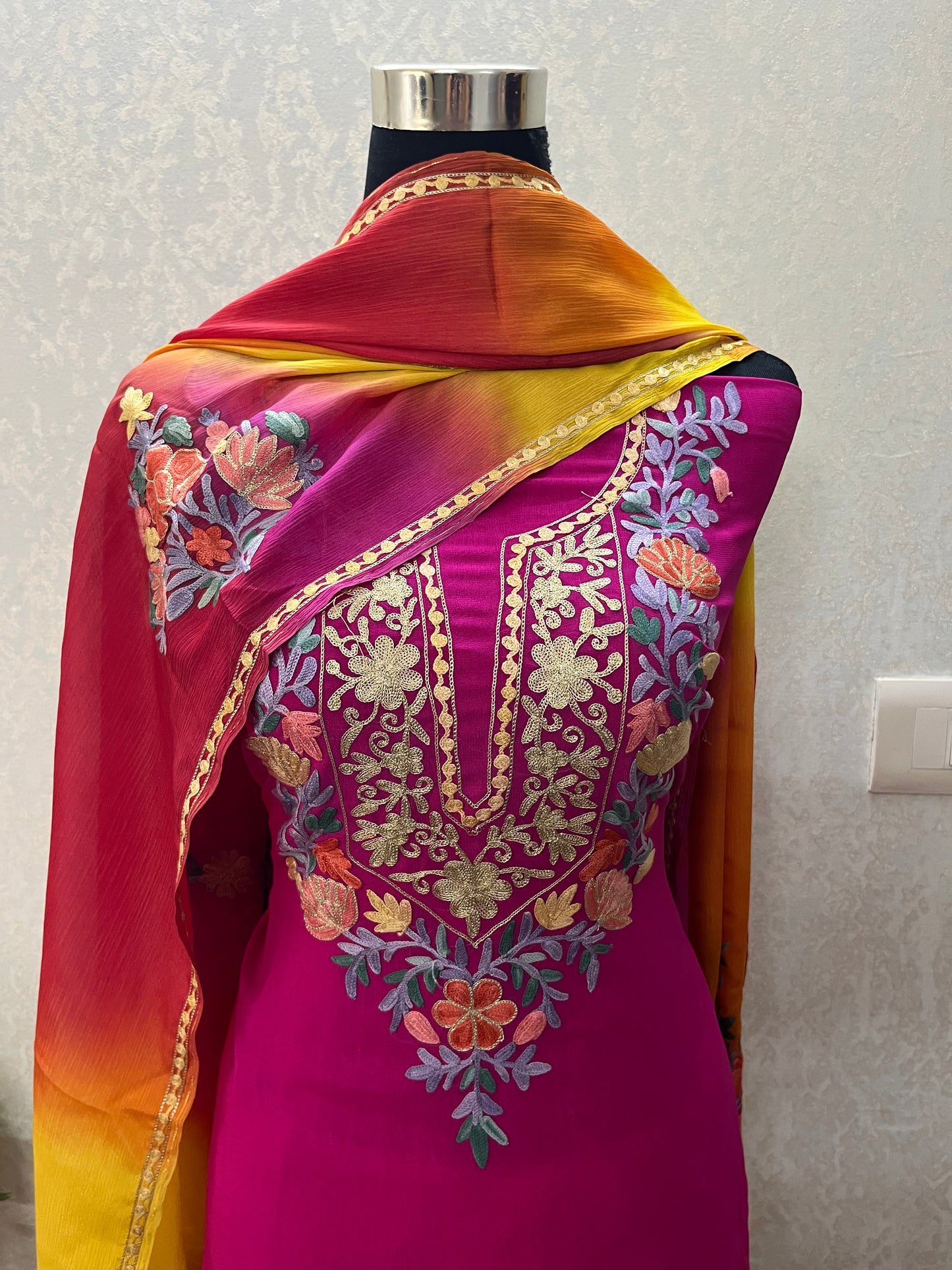 Hot Pink Premium Georgette Kashmiri Suit
