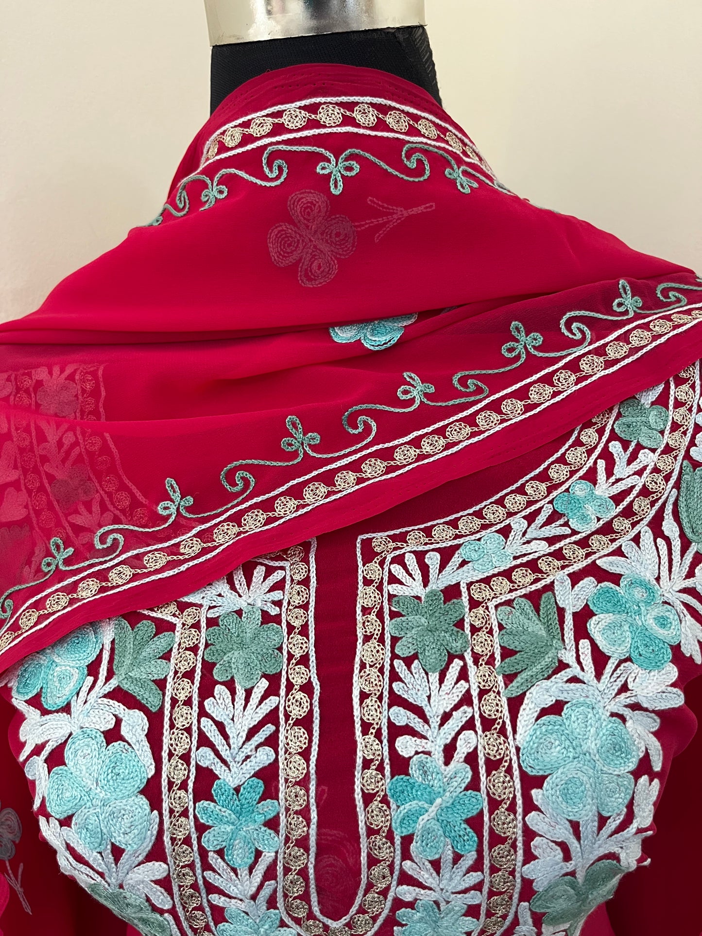 Candy Pink Georgette 3 Pc Aari Embroidered Suit Set