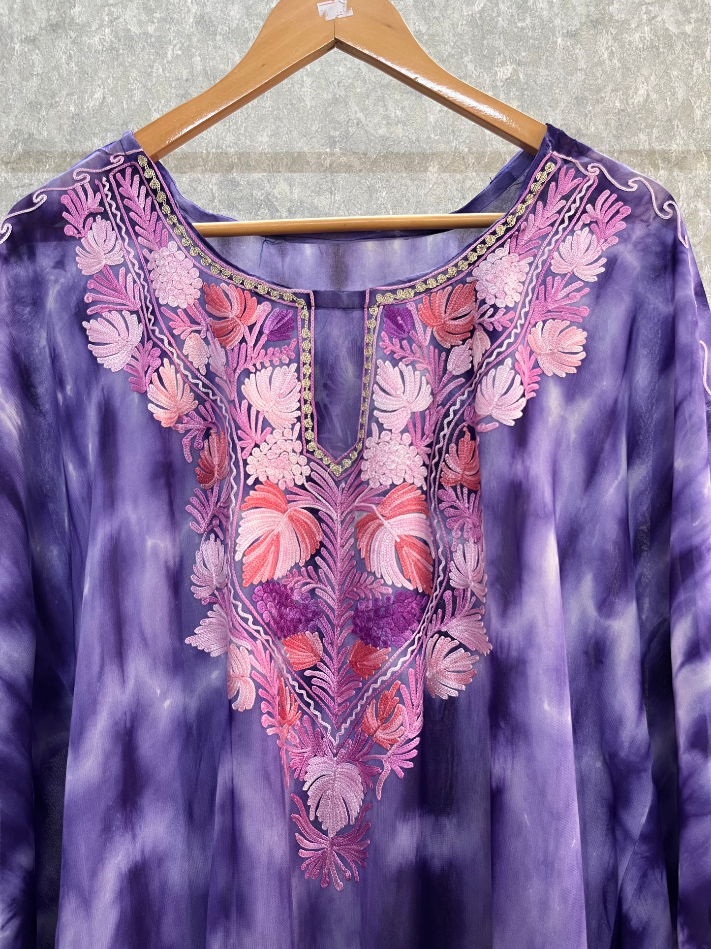 Violet Pure Georgette Shibori Kaftan Size (46)