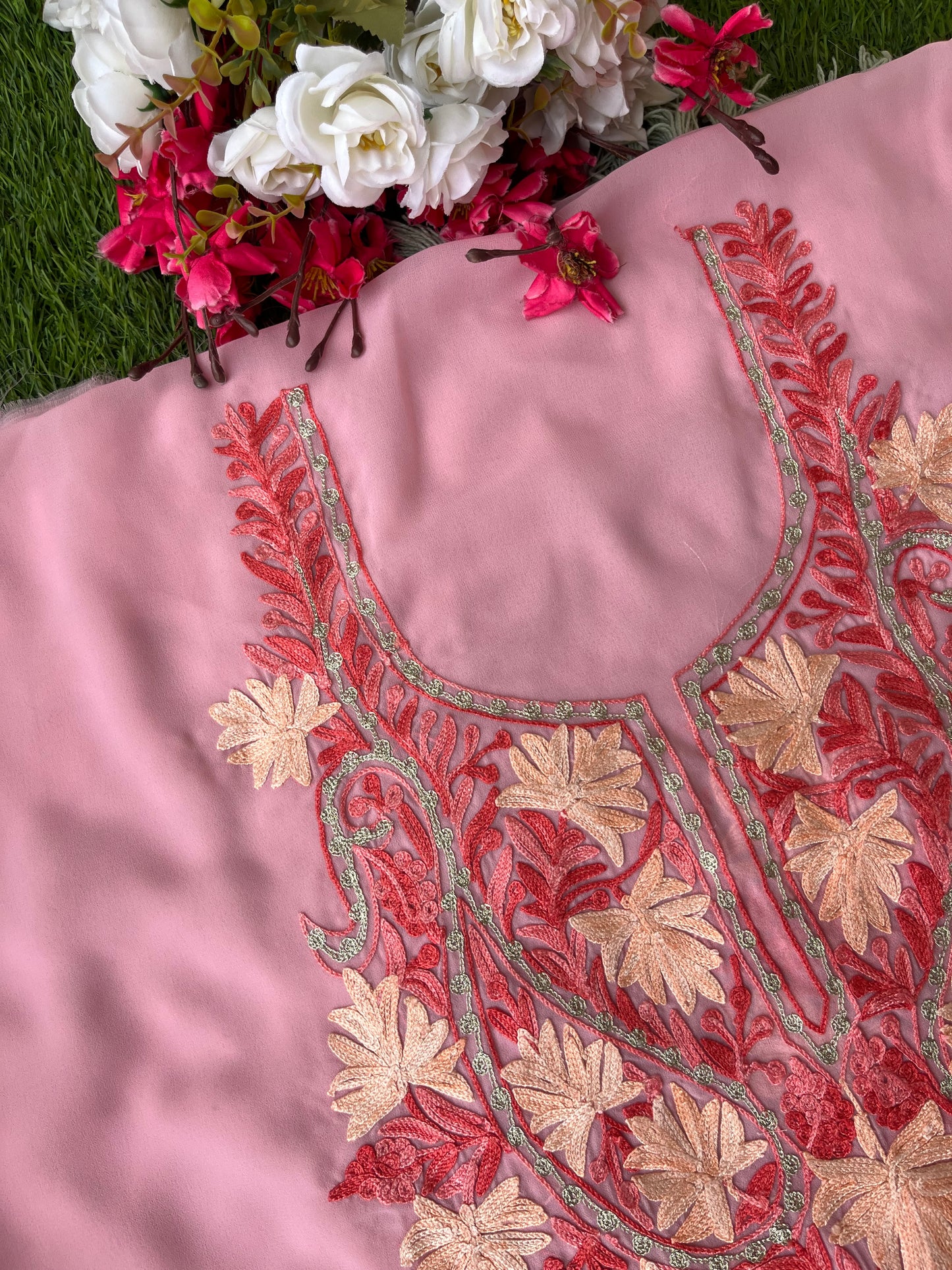 Georgette Aari Embroidered Unstitched Kurta Material