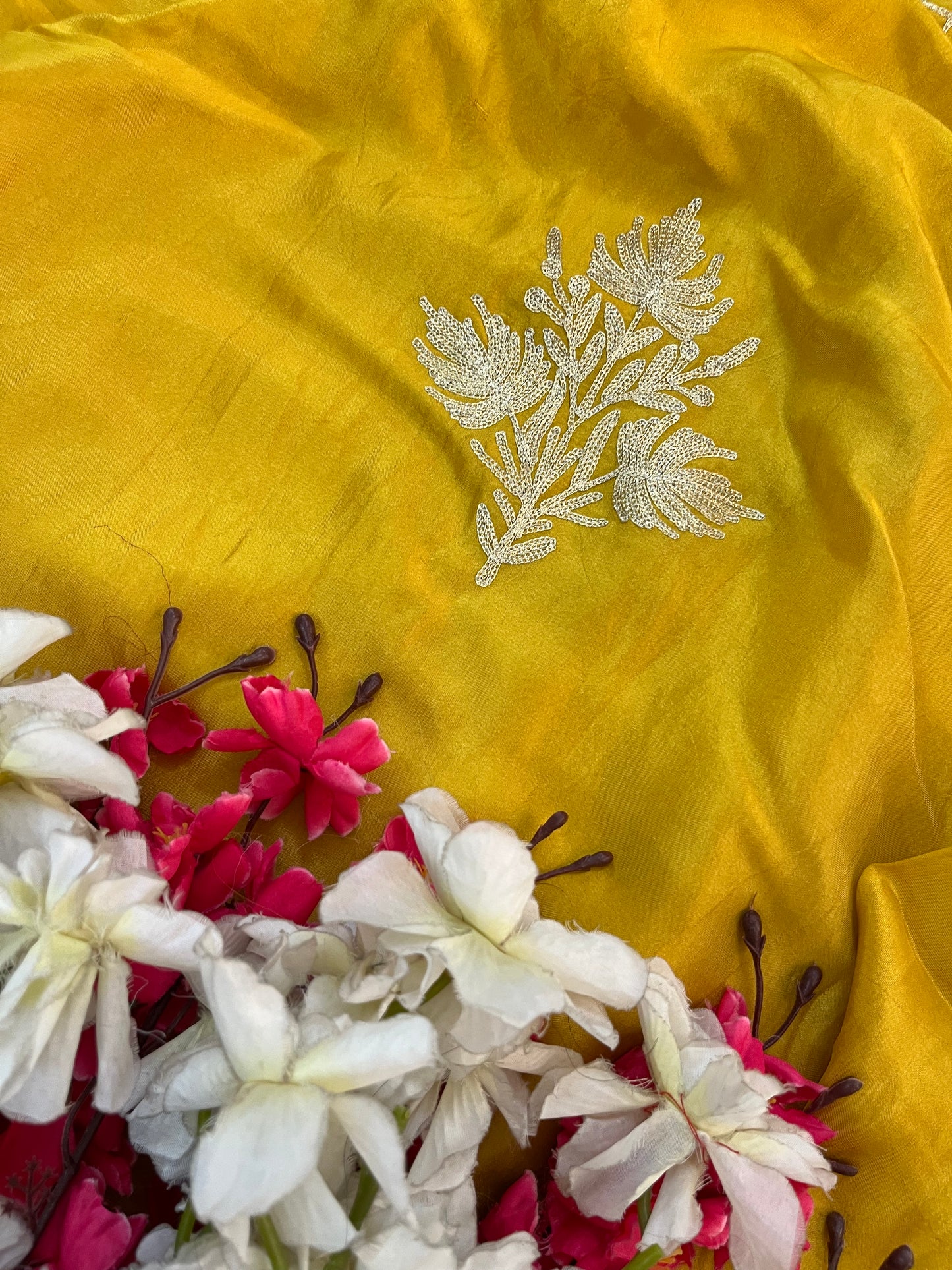 Golden Yellow Tilla Kashmiri Silk Suit