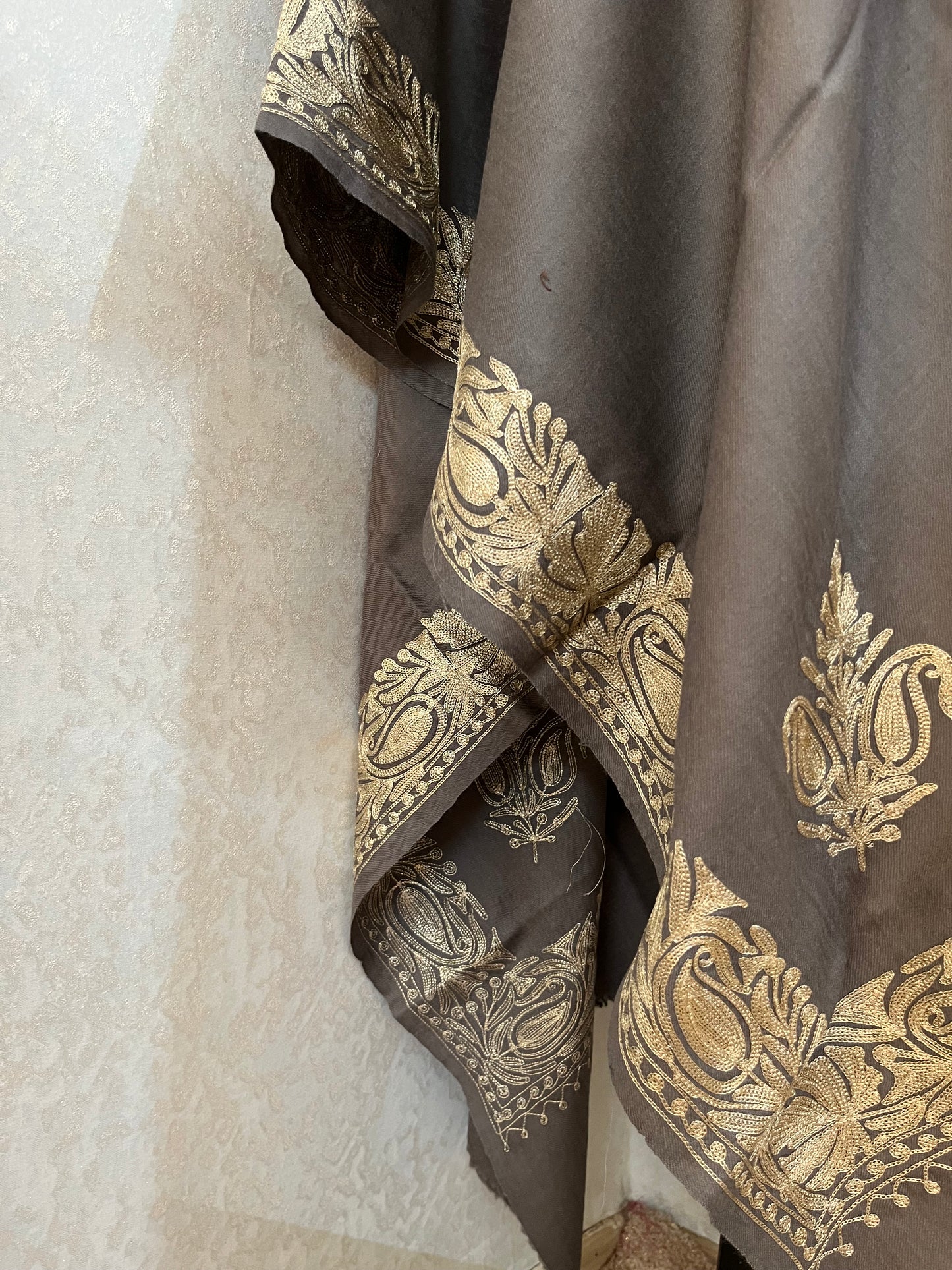 Grey Semi Pashmina Tilla Embroidered stole