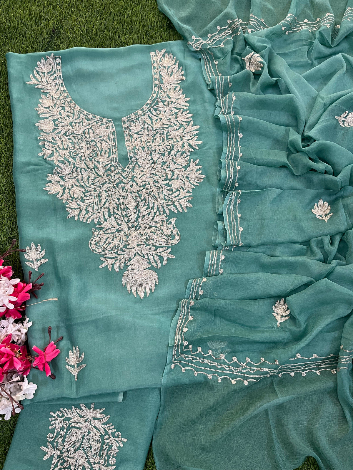 Green Silk Tilla Kashmiri Suit