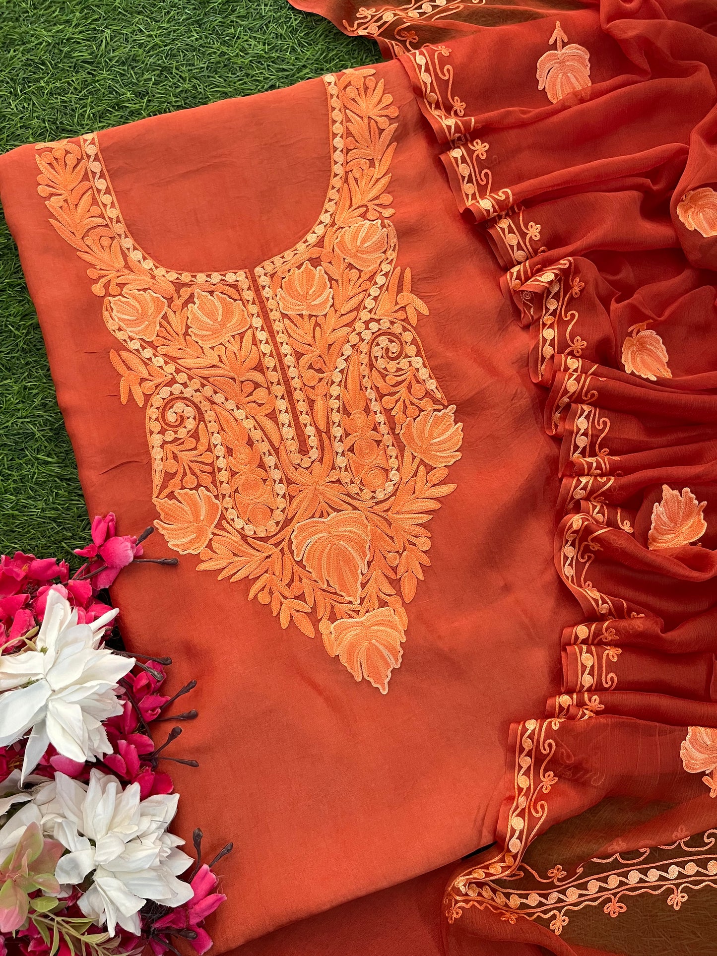 Rust Opada Silk Kashmiri Suit