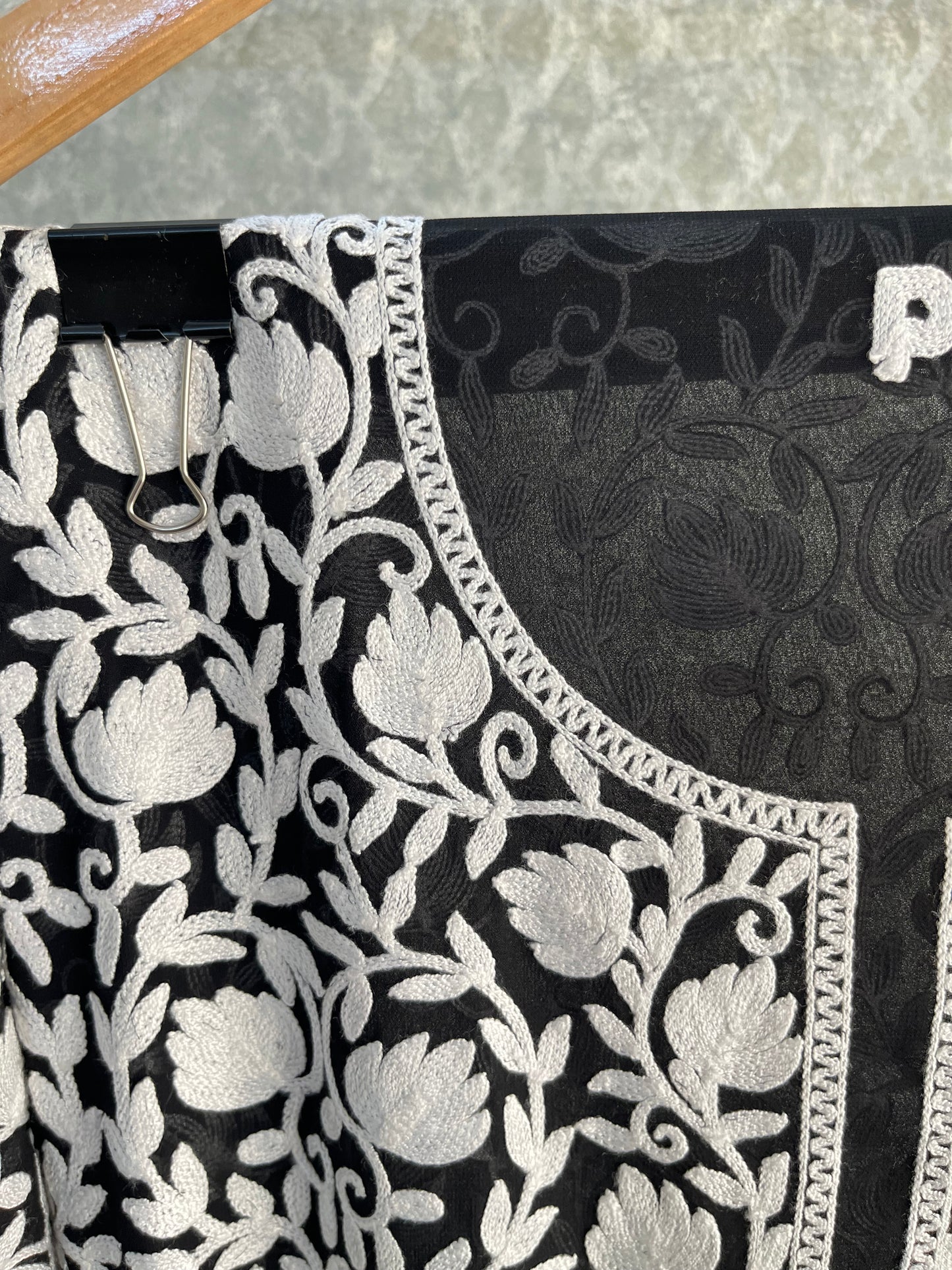 Black Georgette Front Back Jaal Kashmiri  Semi Stitched Kurta