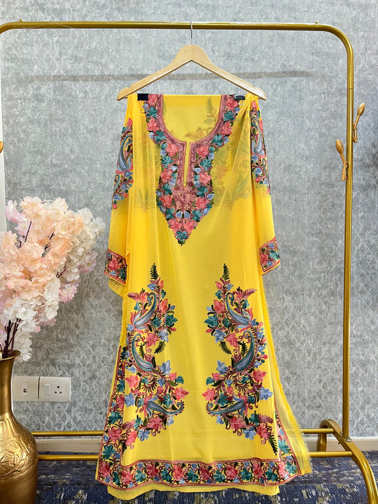 Yellow Georgette All over Work Kurta Material
