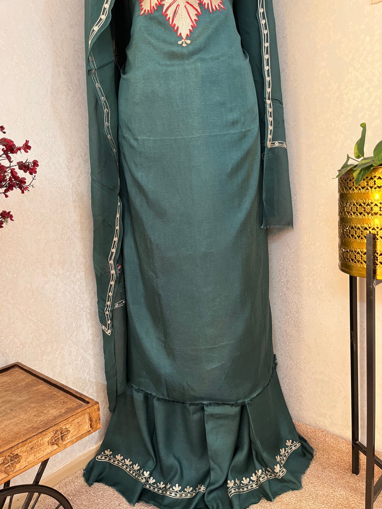 Green Silk Tilla Kashmiri Suit