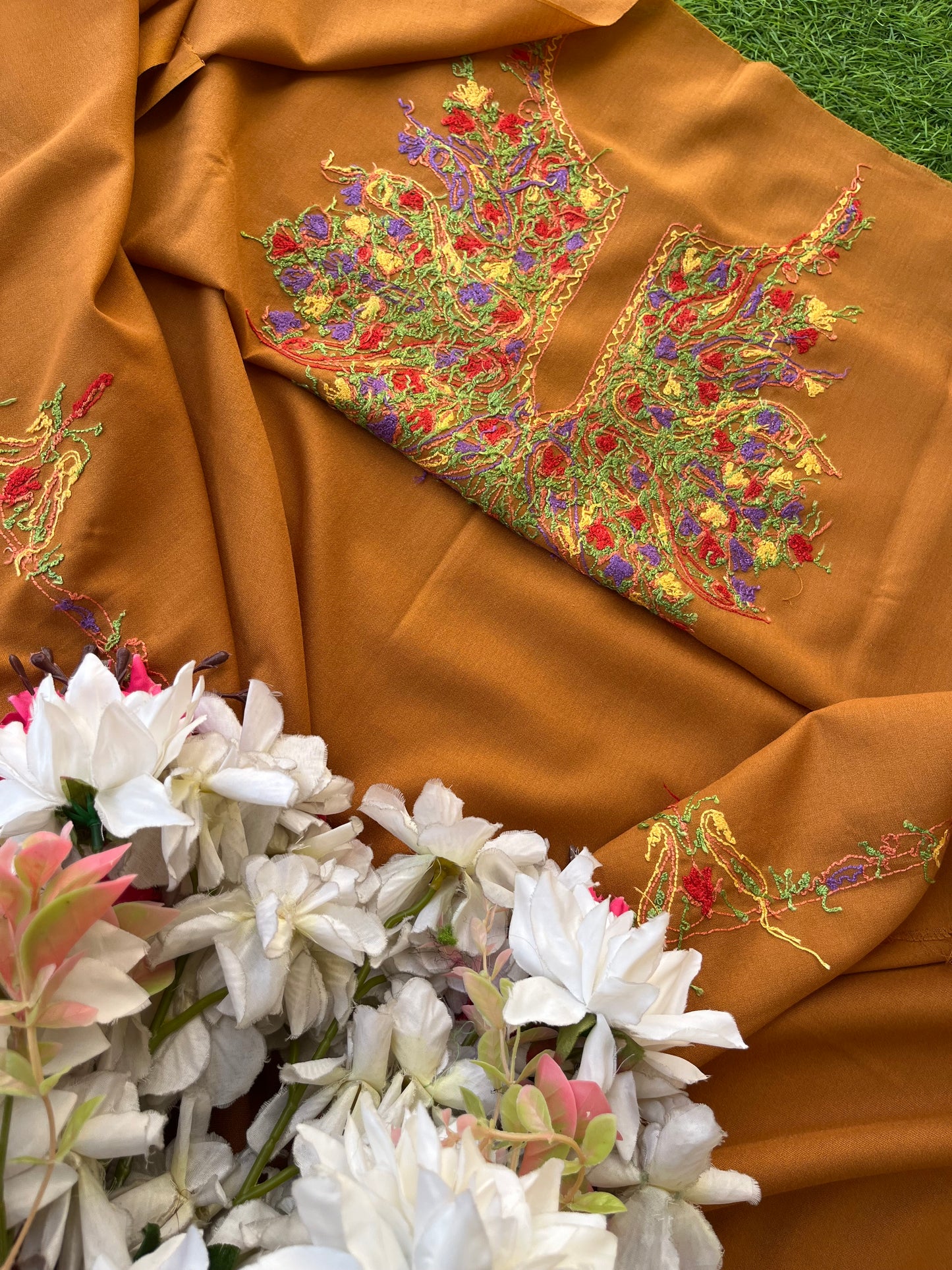 Mustard Brown Cotton Cord Set (Hand Embroidered)