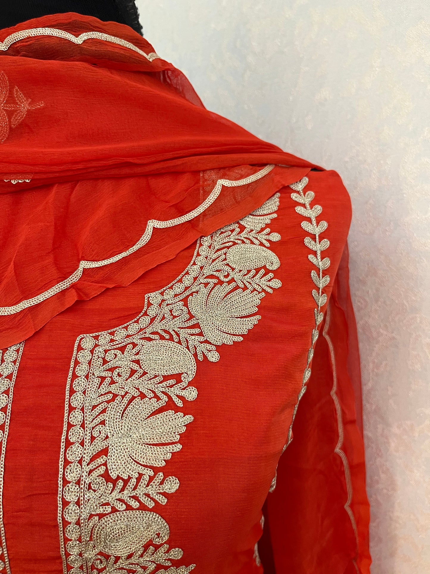 Orange Sanam’ Silk Tilla Kashmiri Suit