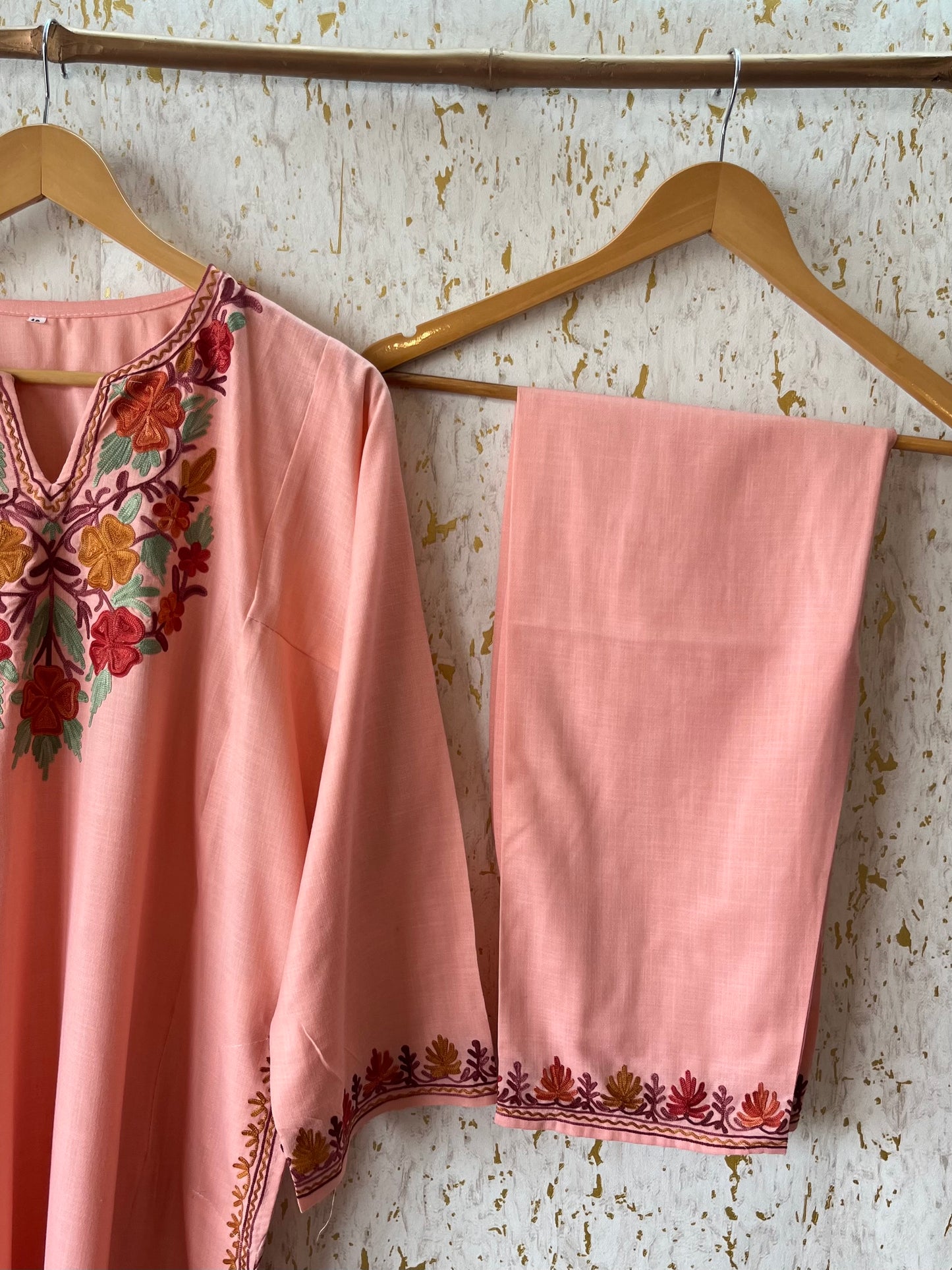 Peach Color Cotton Pheran Set (Free Size)