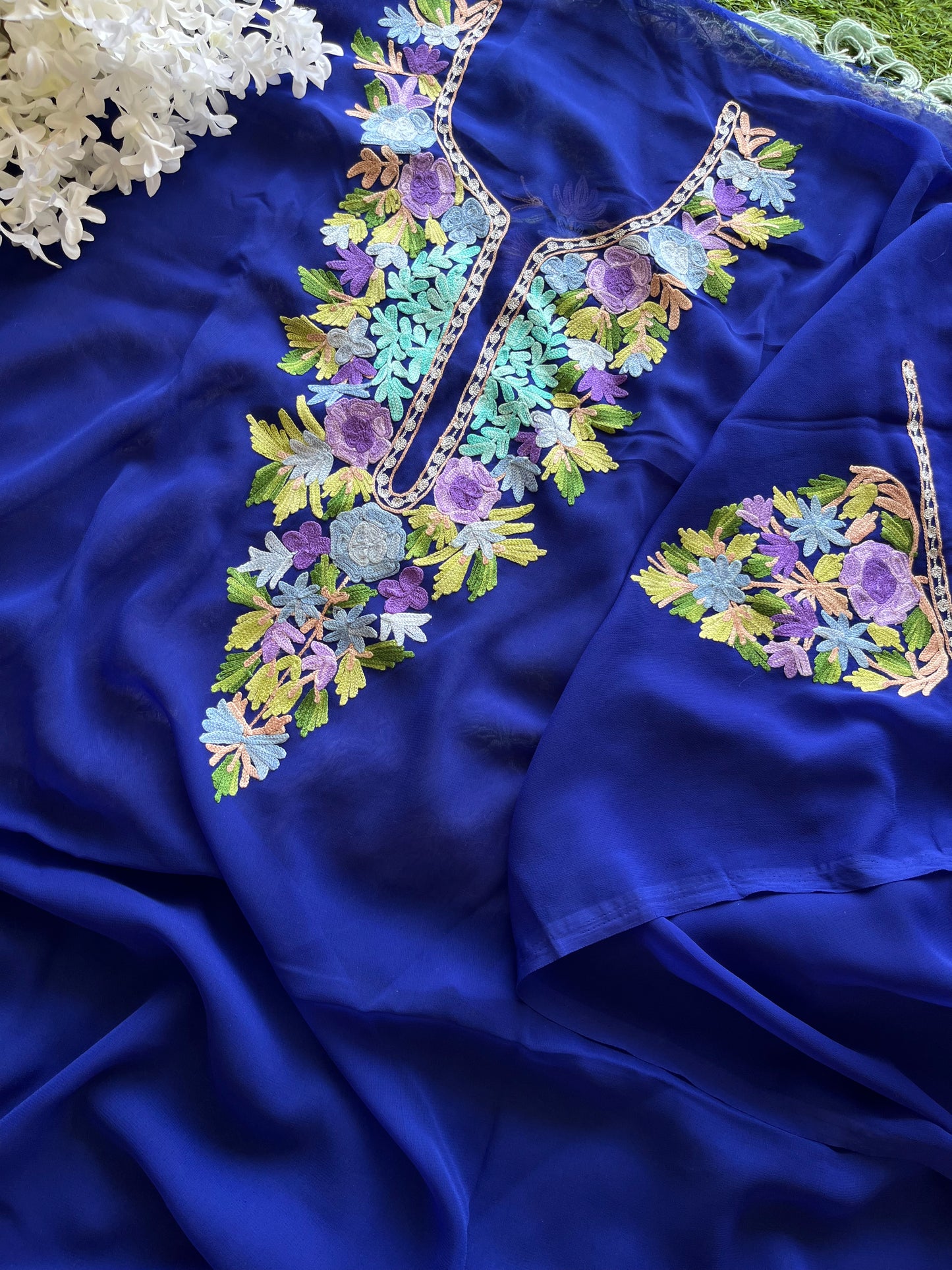 Georgette Royal Blue Aari Embroidered Suit set