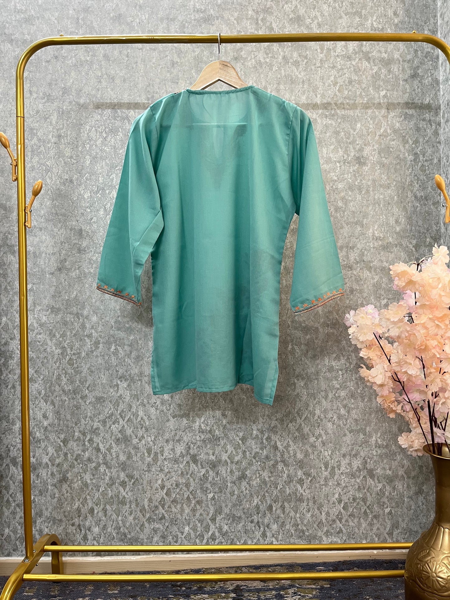 Sky Blue Cotton Aari Work Kurti