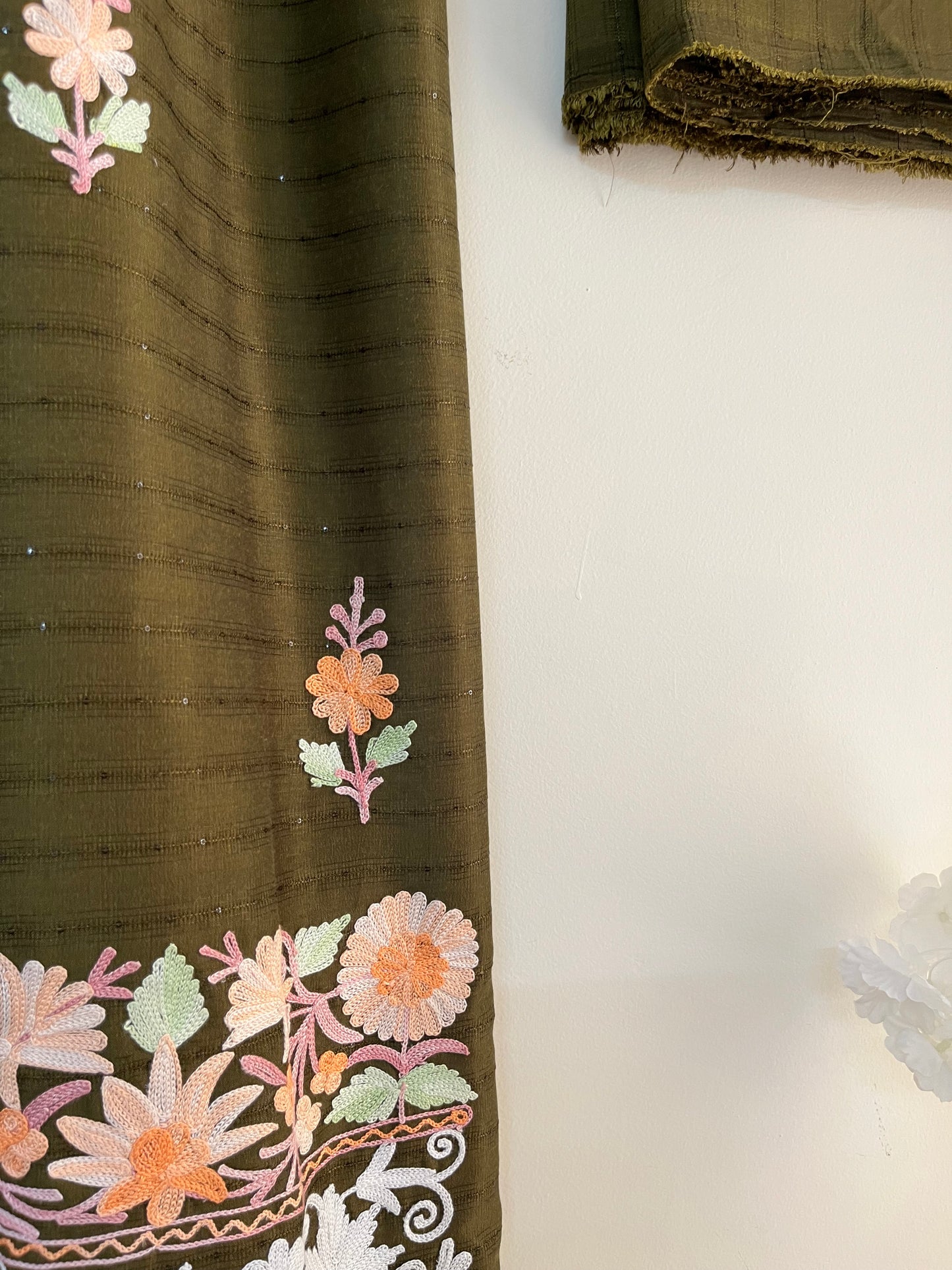 Henna Green Muslin Cotton Striped Pattern Unstitched Co-ord Set