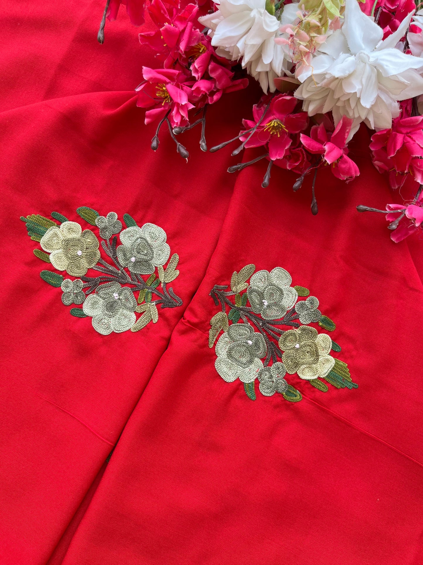 Red Cotton Cord Set (Aari Embroidered)