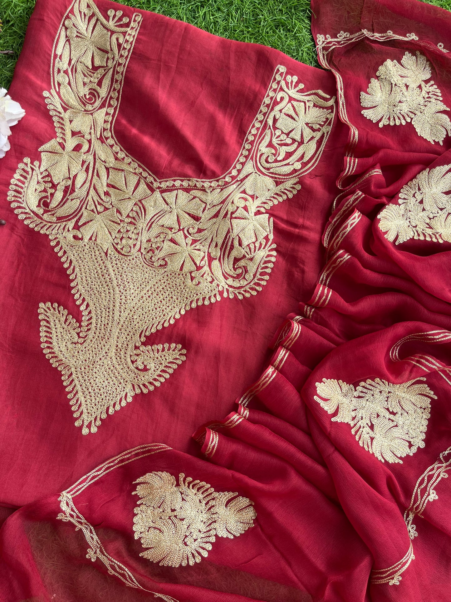 Maroon Silk Tilla Kashmiri Suit