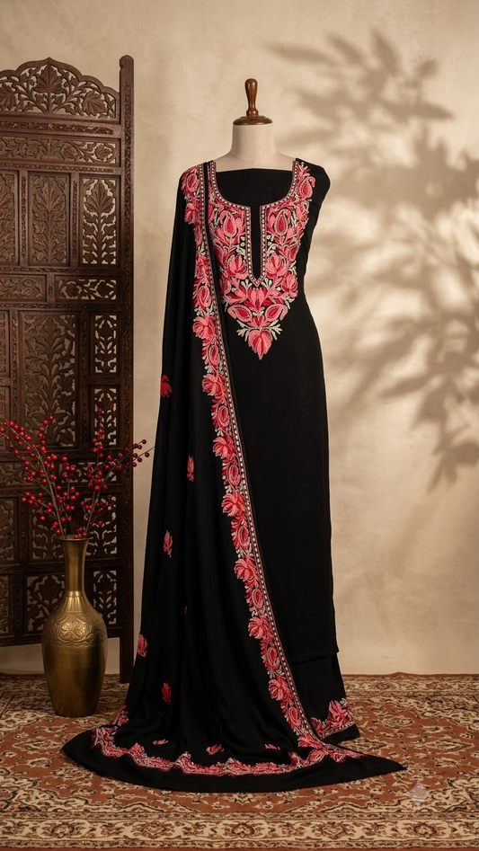 Black Pure Georgette Kashmiri Suit