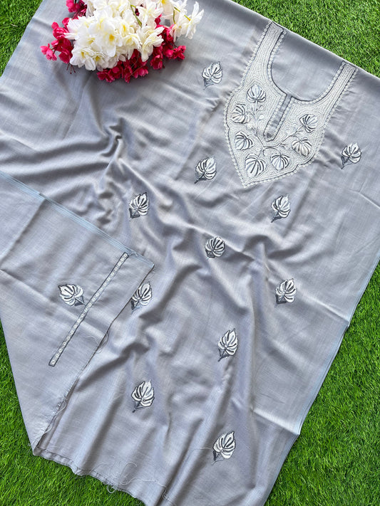 Grey Cotton Unstitched Aari Work Kurti