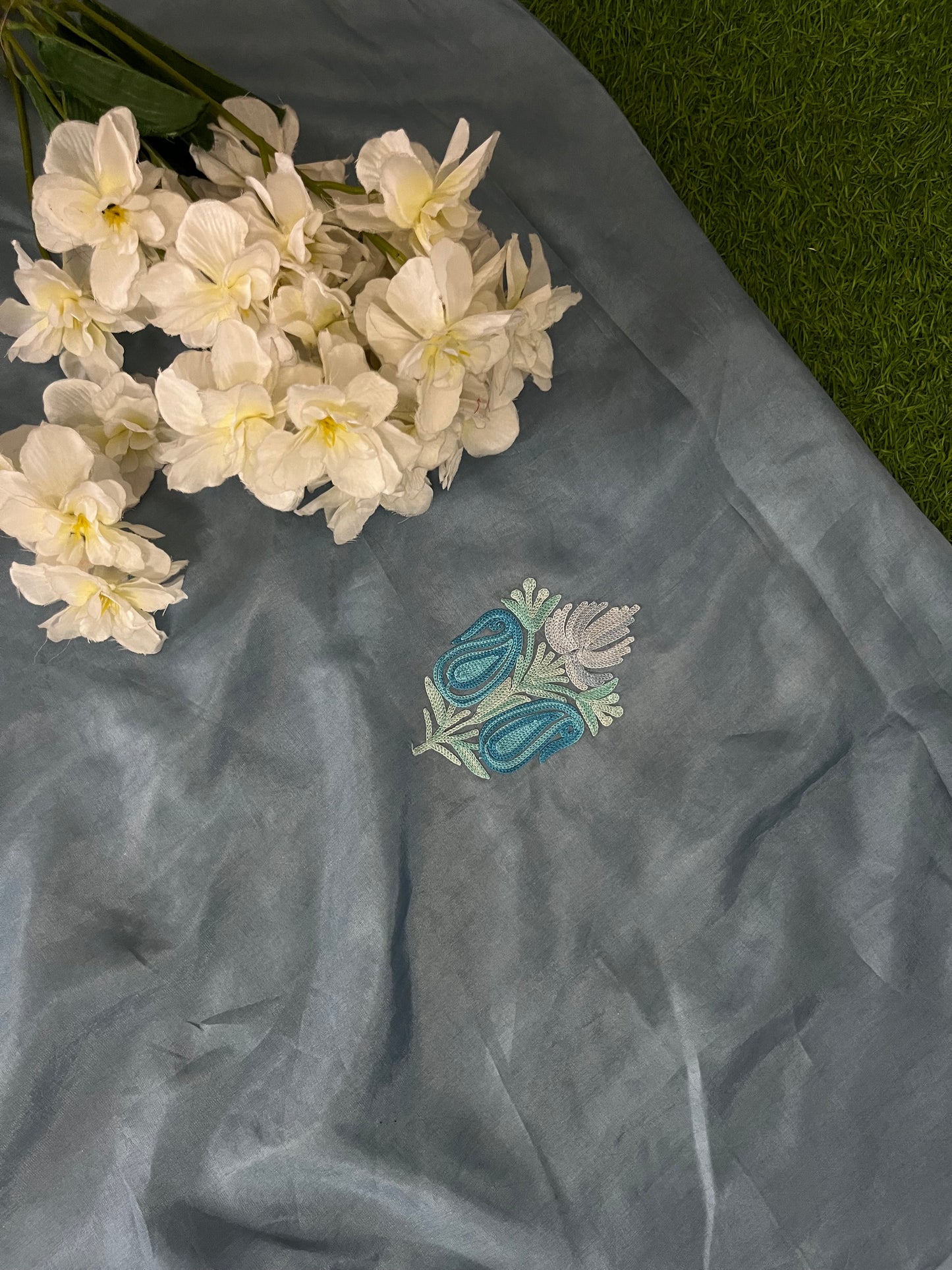 Sanam’ Blue Silk Aari Embroidered Suit material