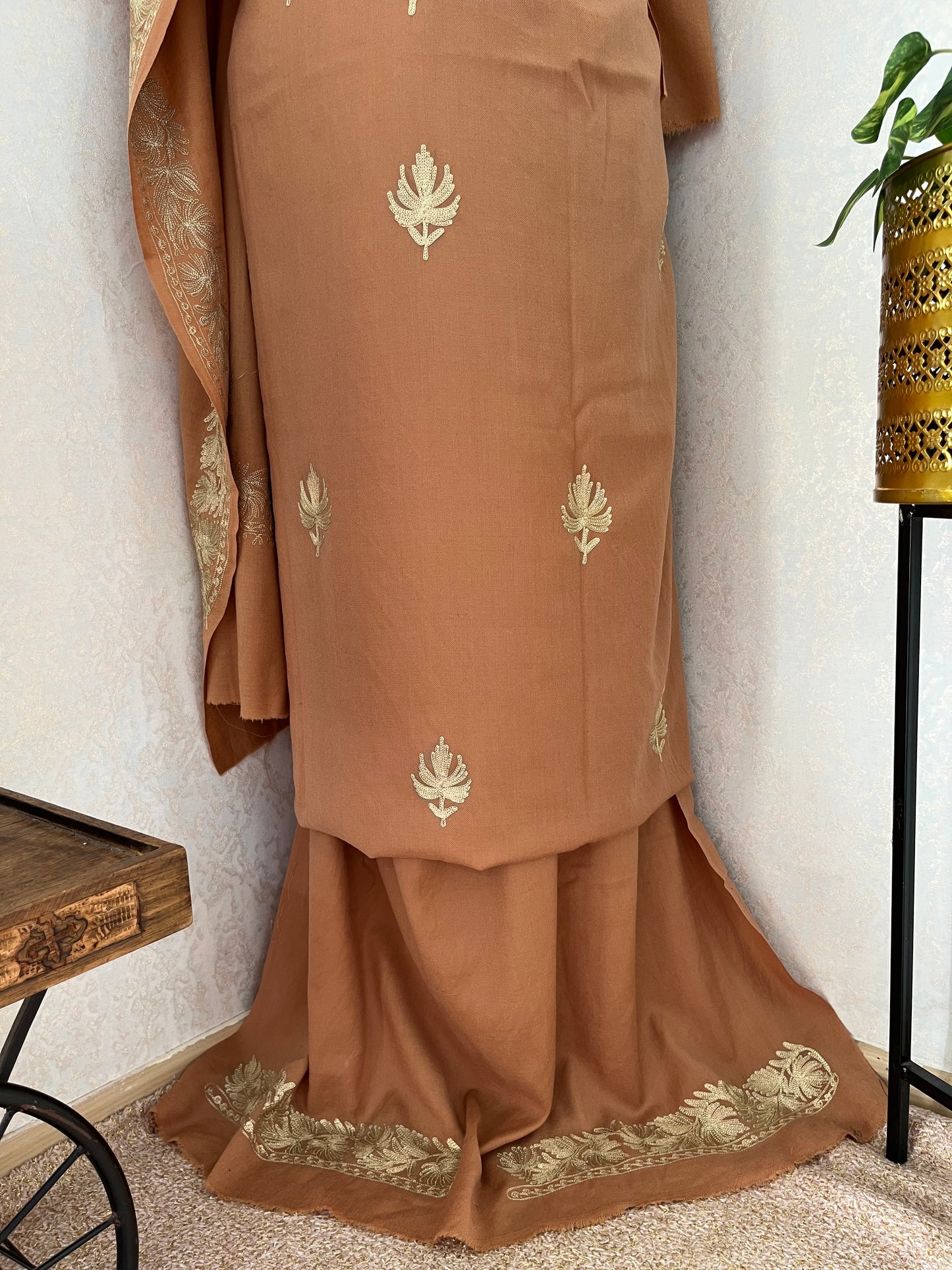 Beige Tilla Embroidered 3pc Suit Stole