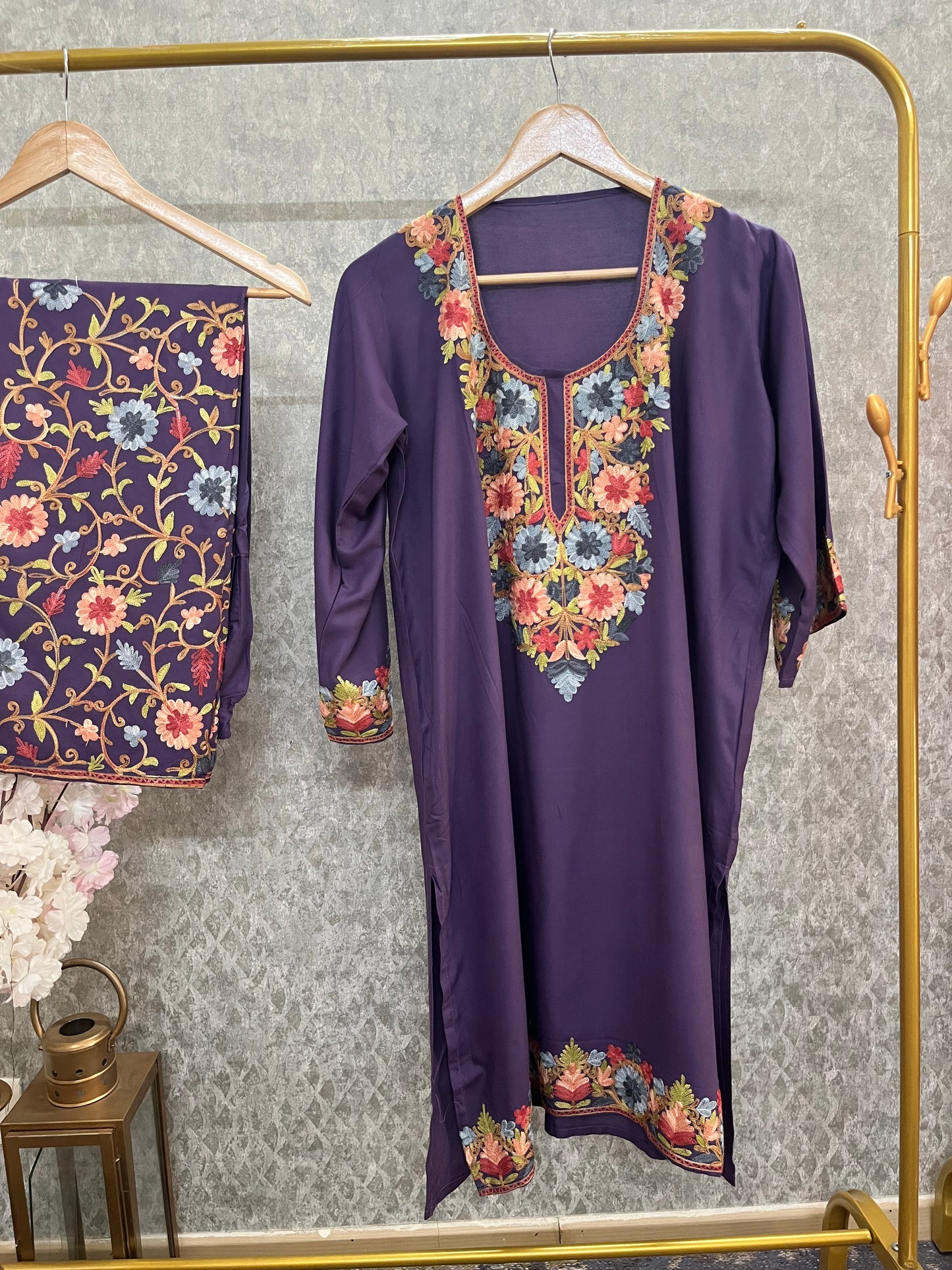 Purple Cotton Stitched Co-ord Set(42)