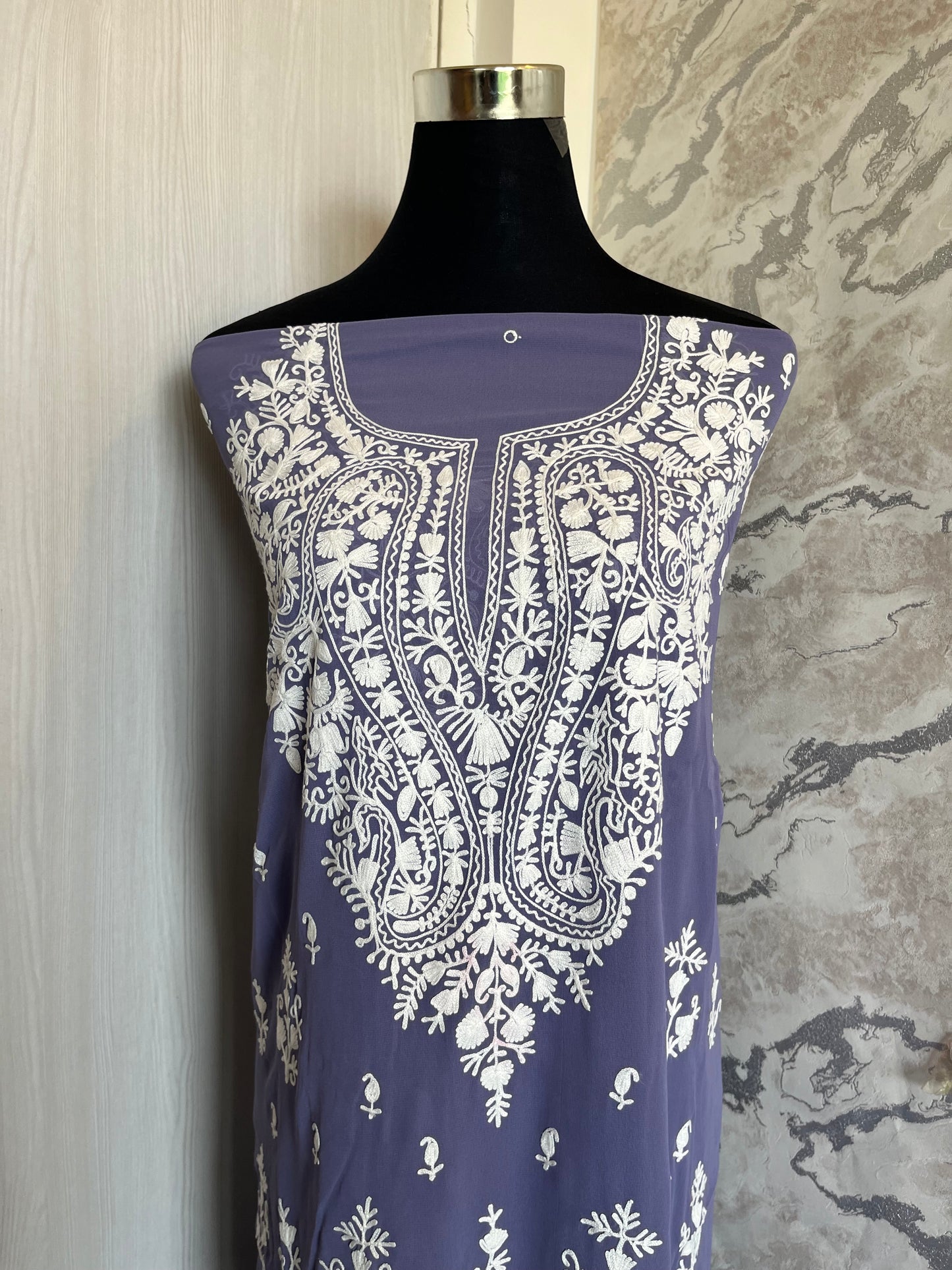 Georgette Lilac All over Work Aari Embroidered Unstitched Kurta Material