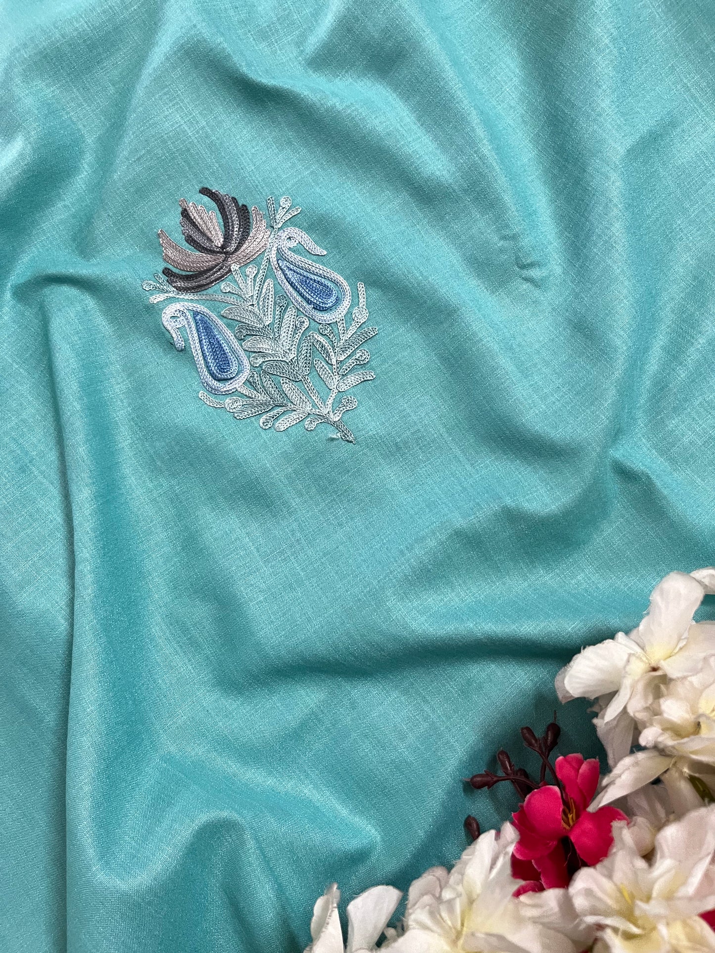 Sky Blue Cotton Unstitched Aari Work Kurti