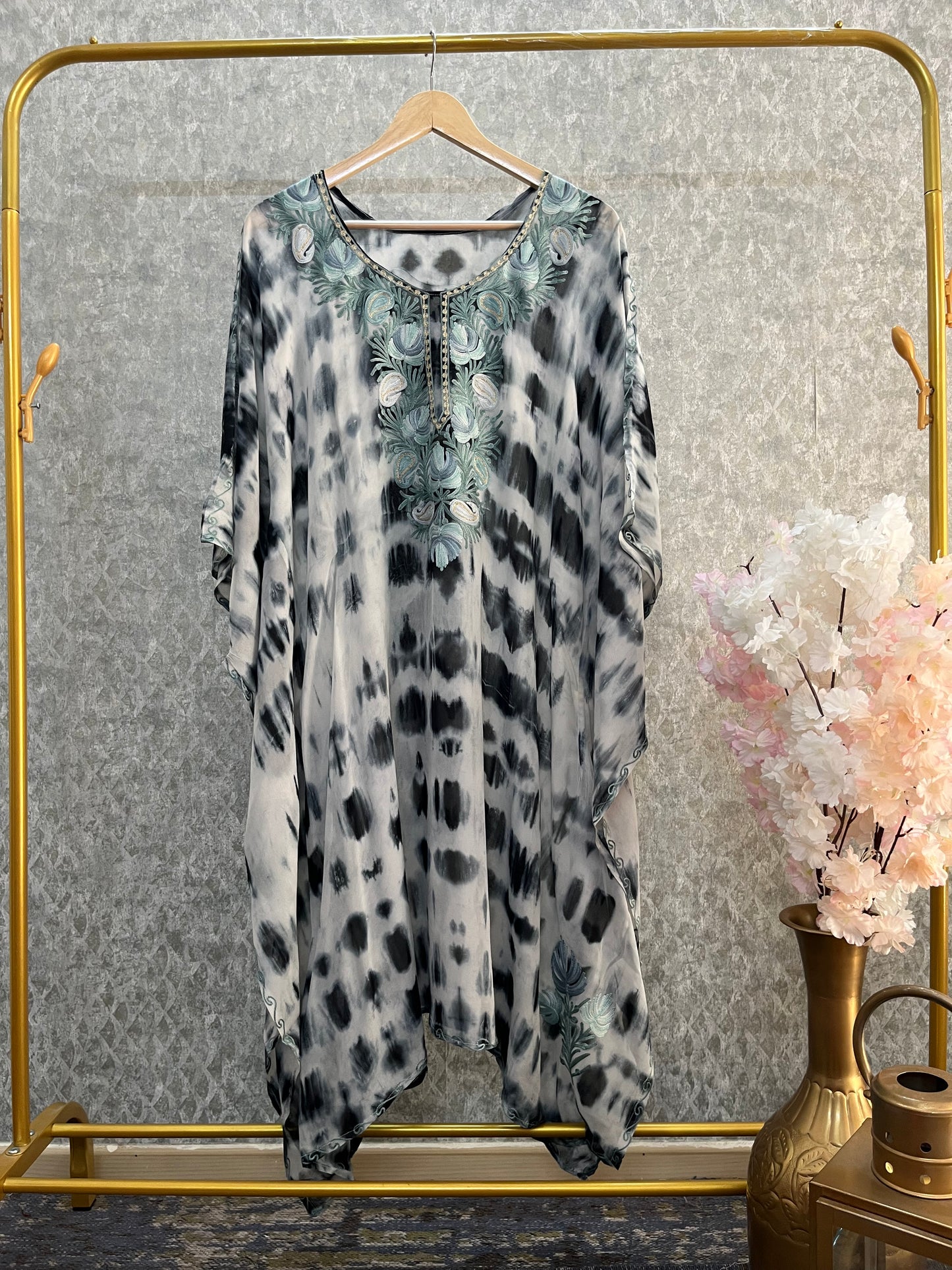 Grey Pure Georgette Shibori Kaftan (46)