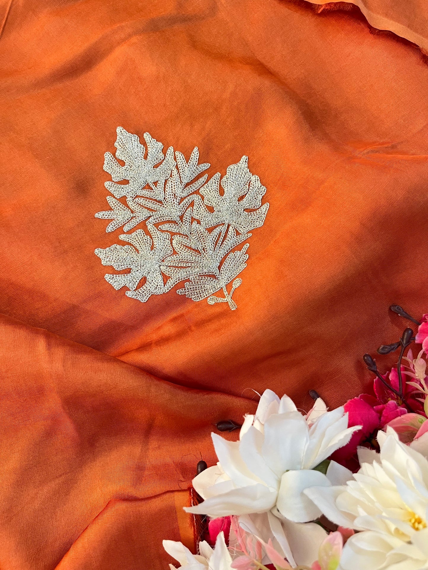 Soft Orange Sanam’ Silk Tilla Kashmiri Suit