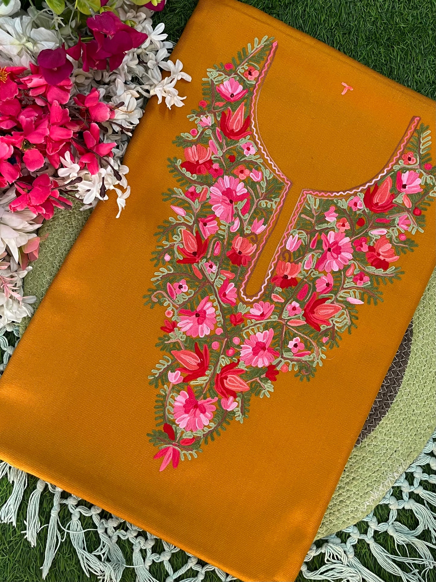 Mustard Woollen Aari Embroidered 2pc suit 5mtr