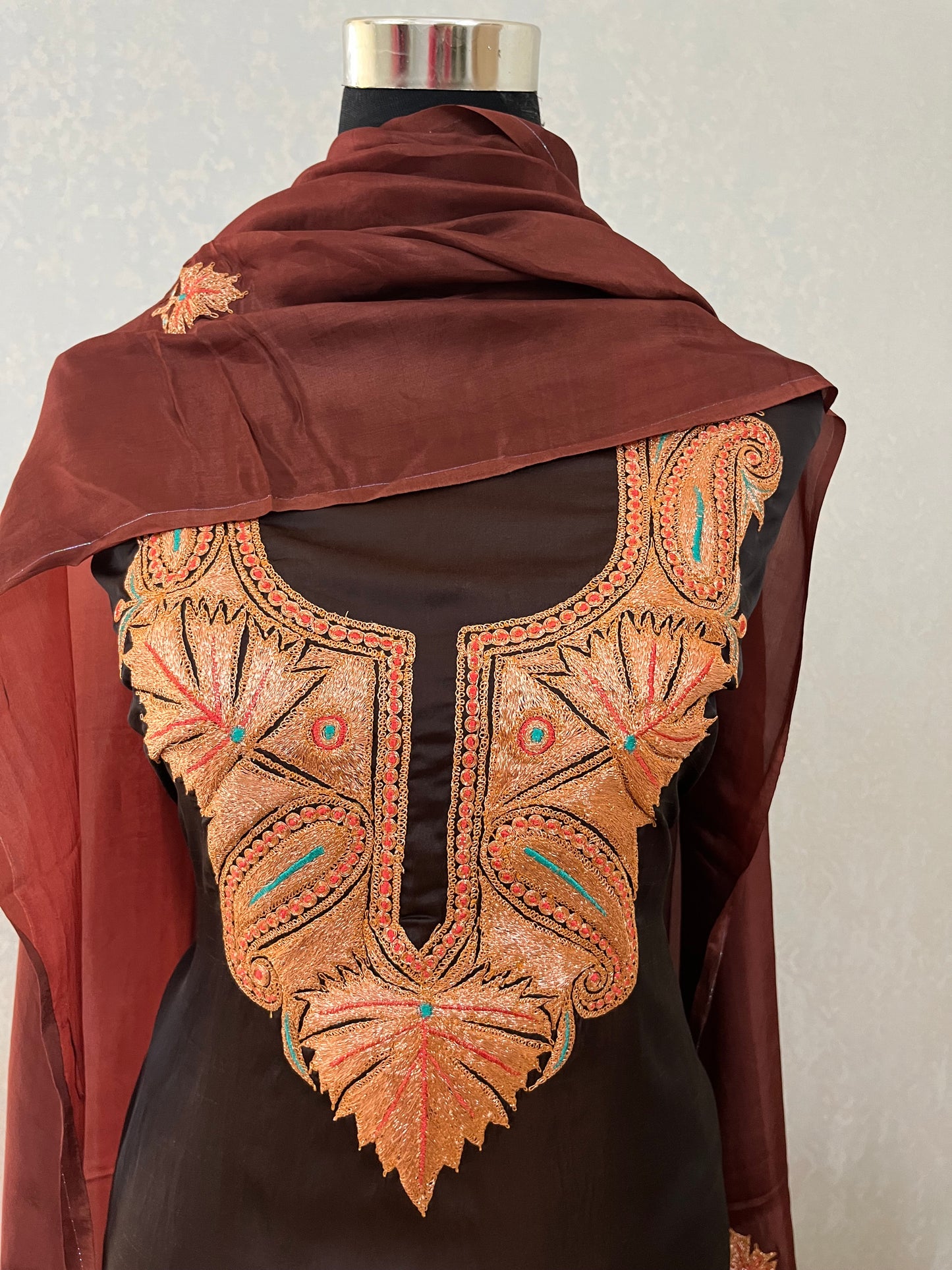Coke Silk Puff Tilla Embroidered Suit