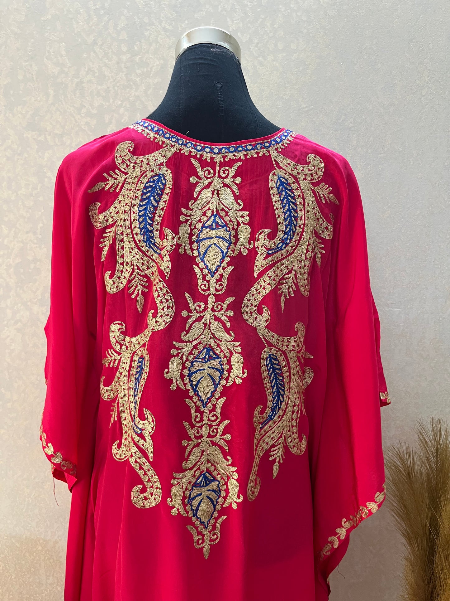 Hot Pink Crape Front Back Kashmiri Kaftan Set