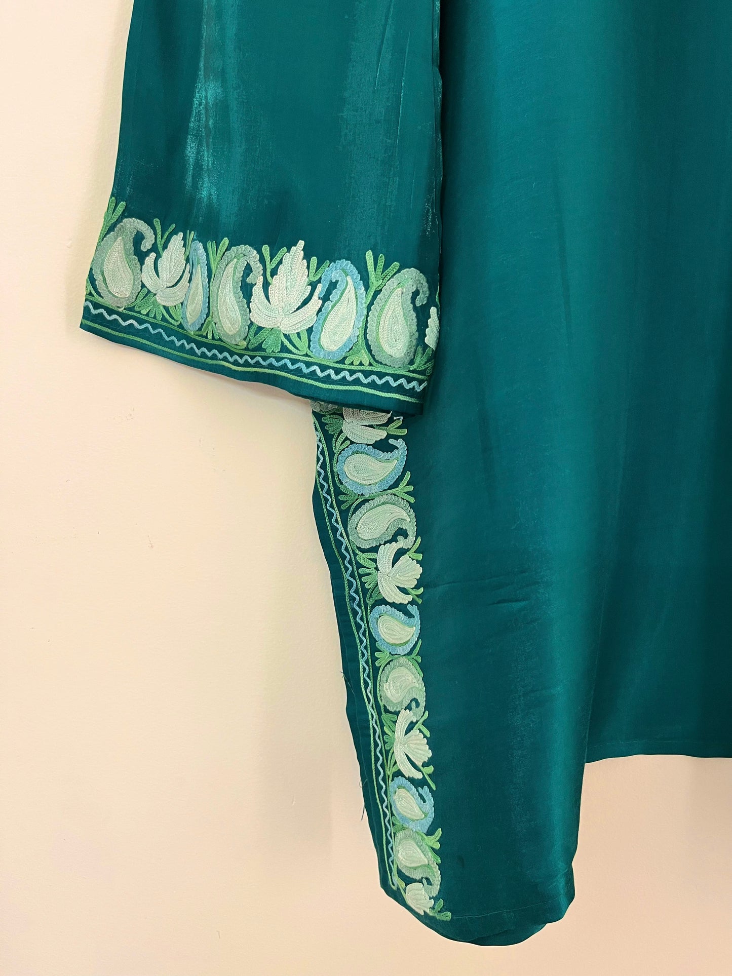 Green Shimmer Silk Stitched Co-ord Set
