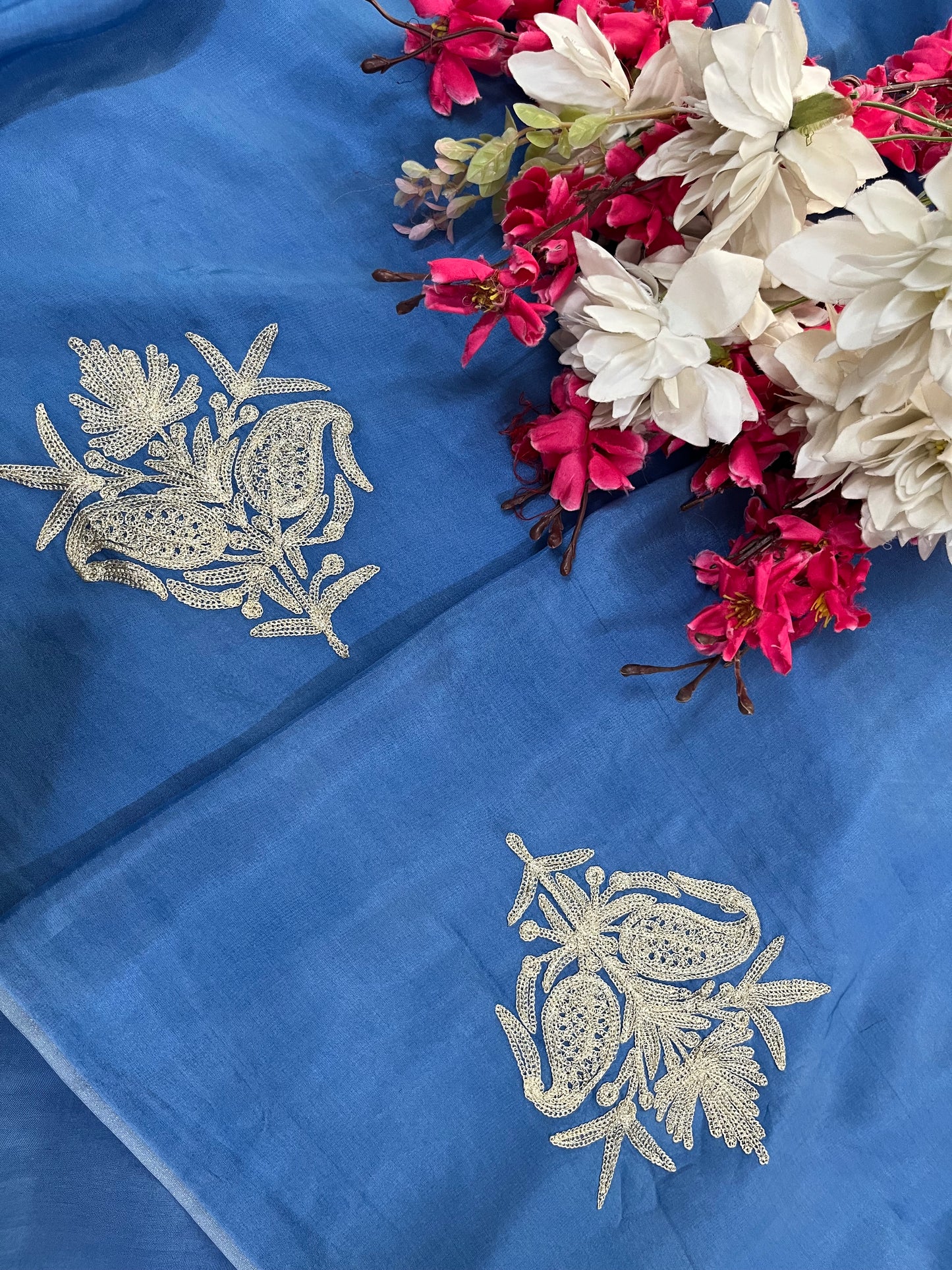 Blue Silk Tilla Kashmiri Suit