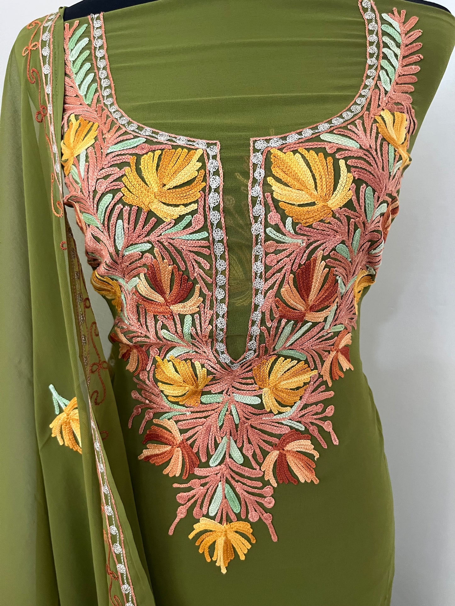 Forest Green Georgette Shirt and Dupatta Aari Embroidered Suit