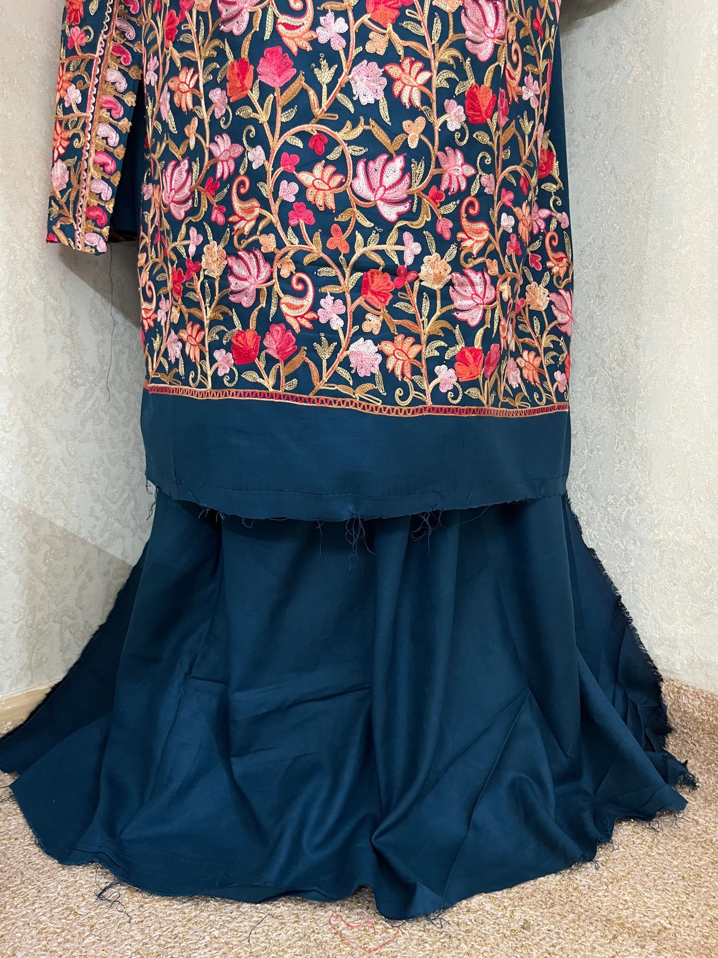 Peacock Blue Cotton Kashmiri Suit