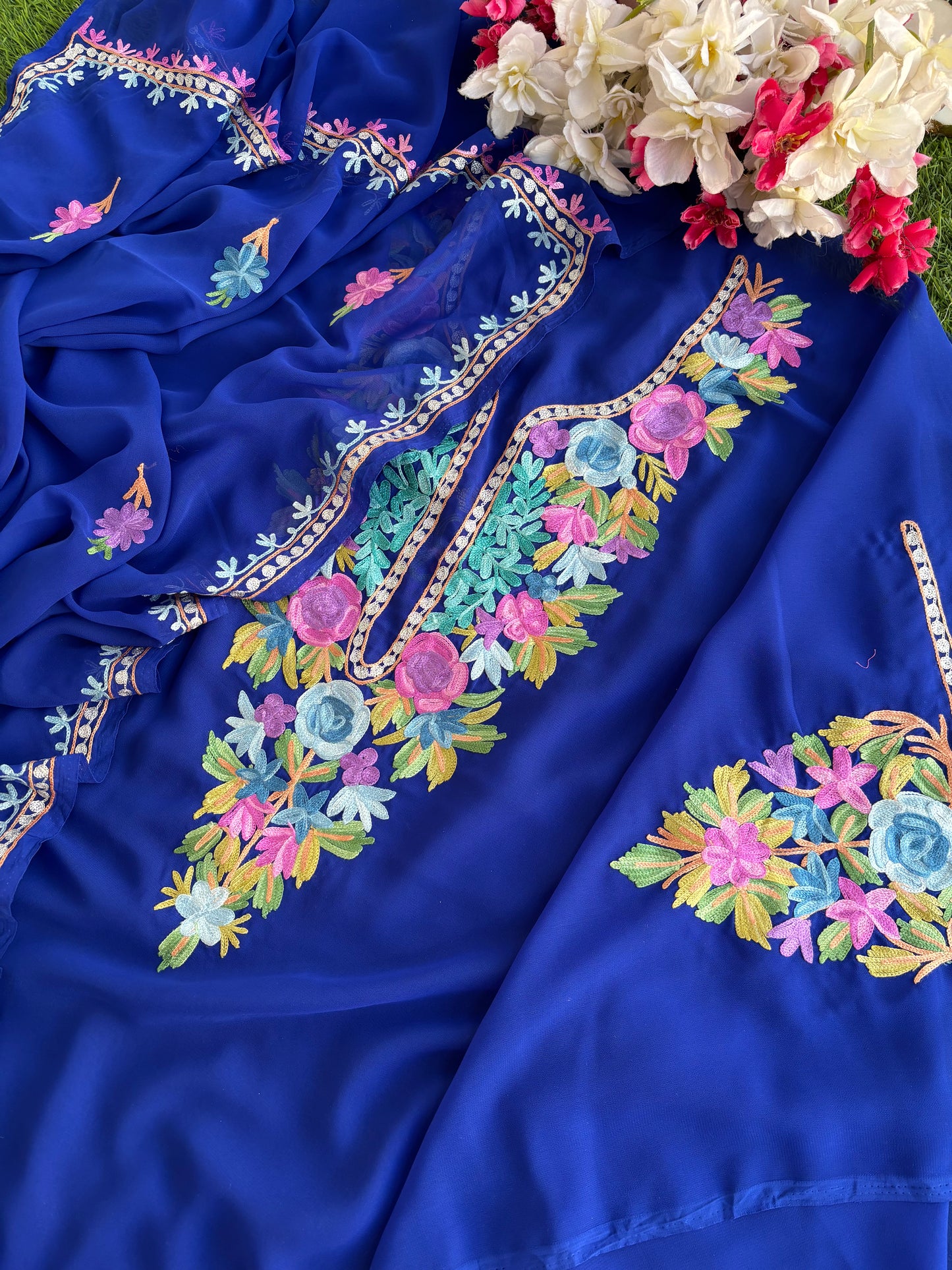 Electric Blue Georgette Kashmiri Suit