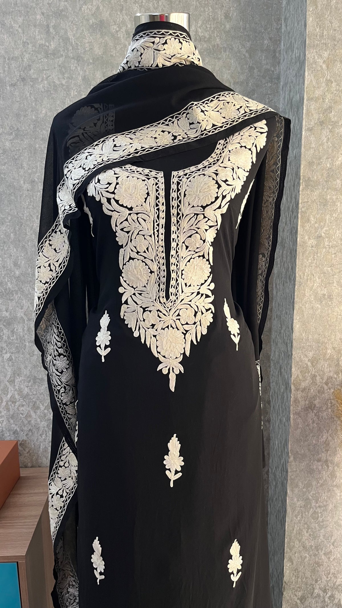 Georgette Black 3 Pc Kashmiri Suit